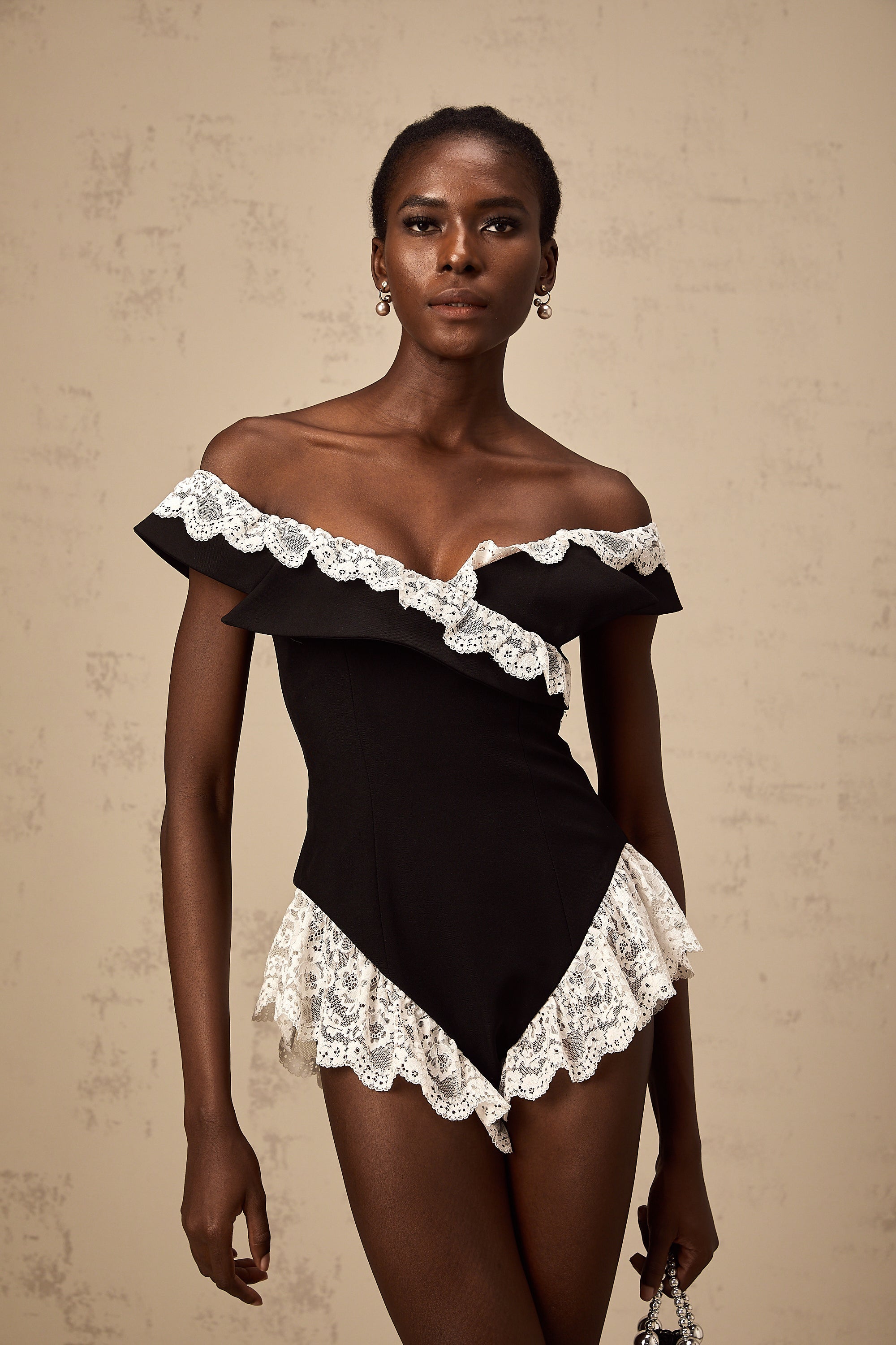 Karine black lace-trim bodysuit