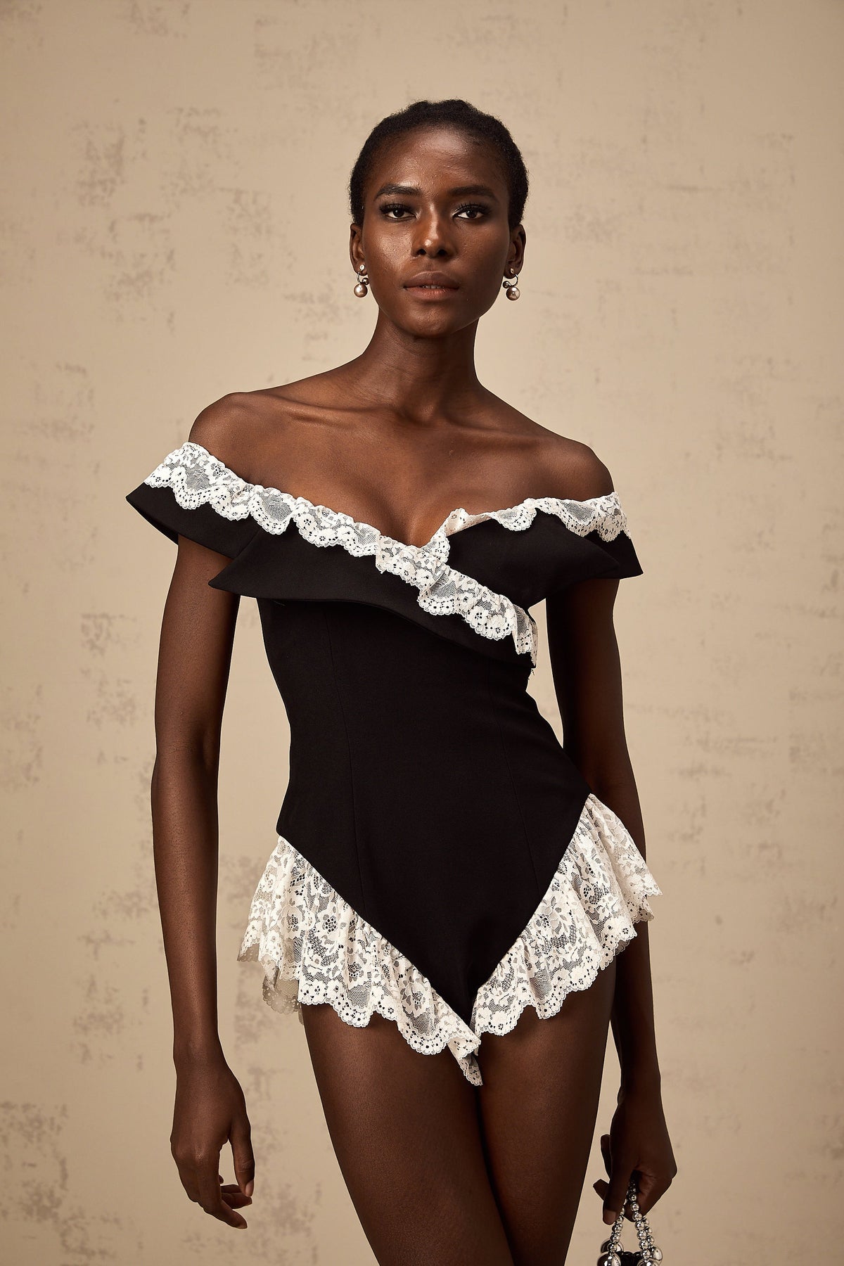 Karine black lace-trim bodysuit