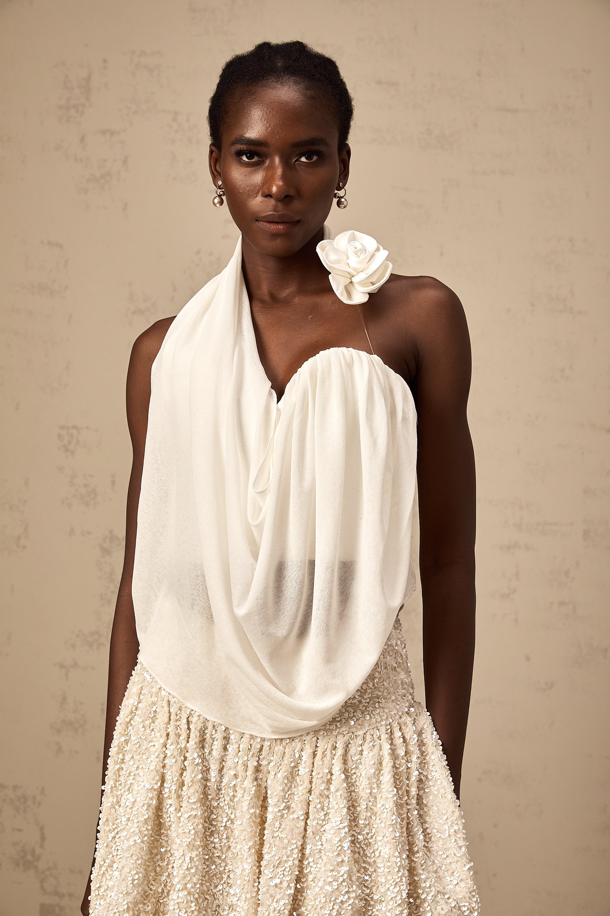 Maeva white halterneck floral-appliqué top (US Only)