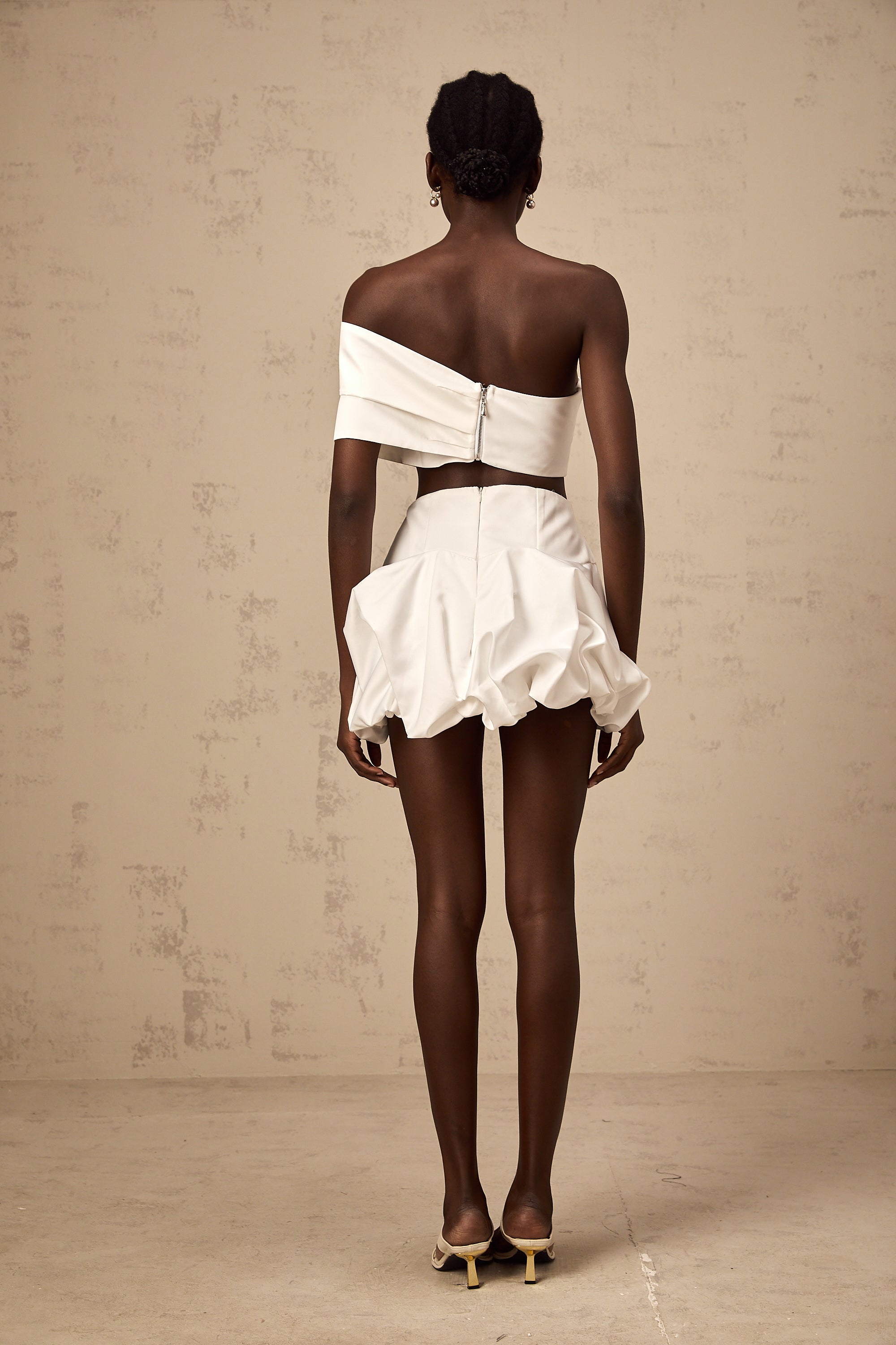 Honorine white floral pleated top & skirt matching set