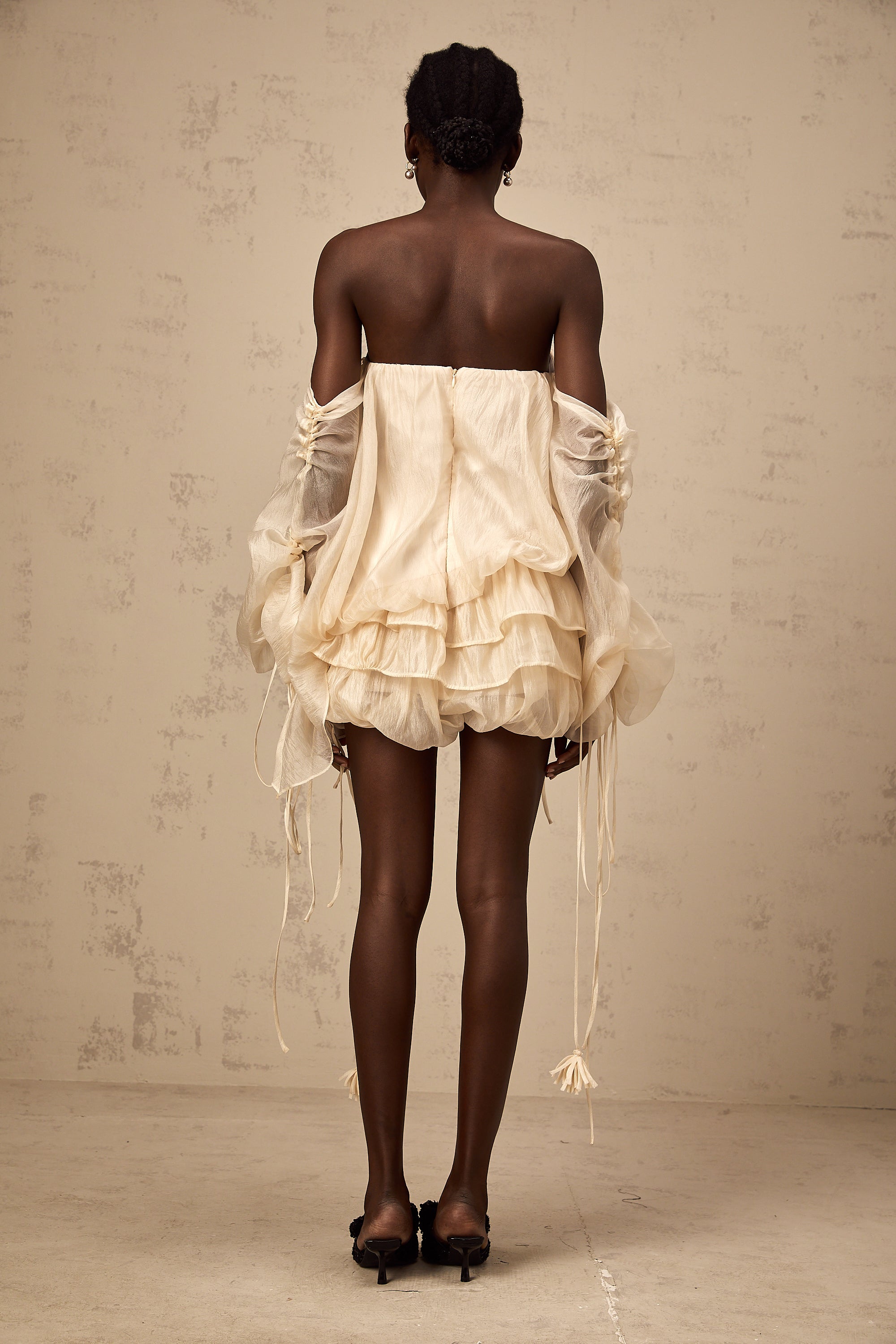 Joëlle self-tie ruched layered off-shoulder mini dress