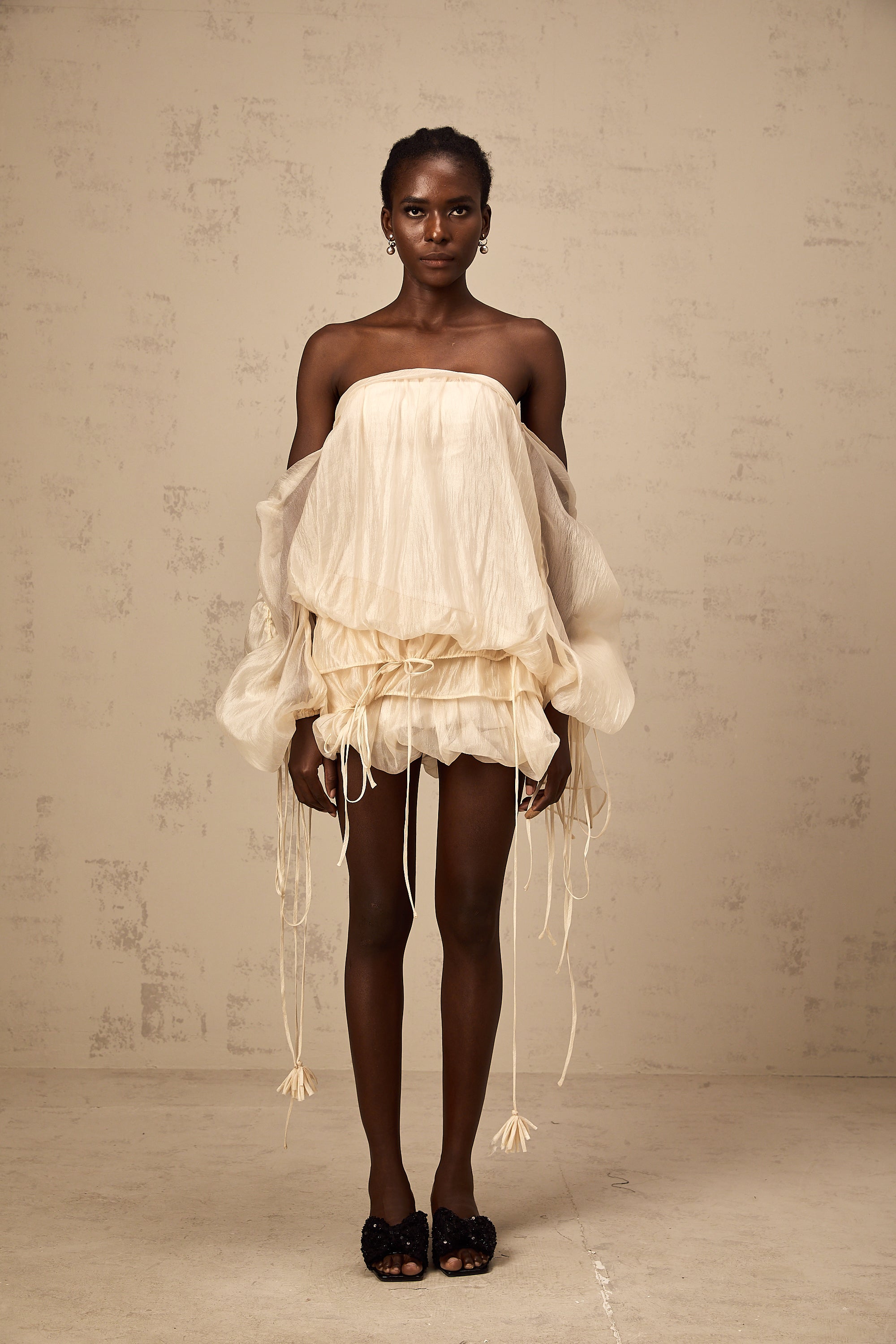 Joëlle self-tie ruched layered off-shoulder mini dress
