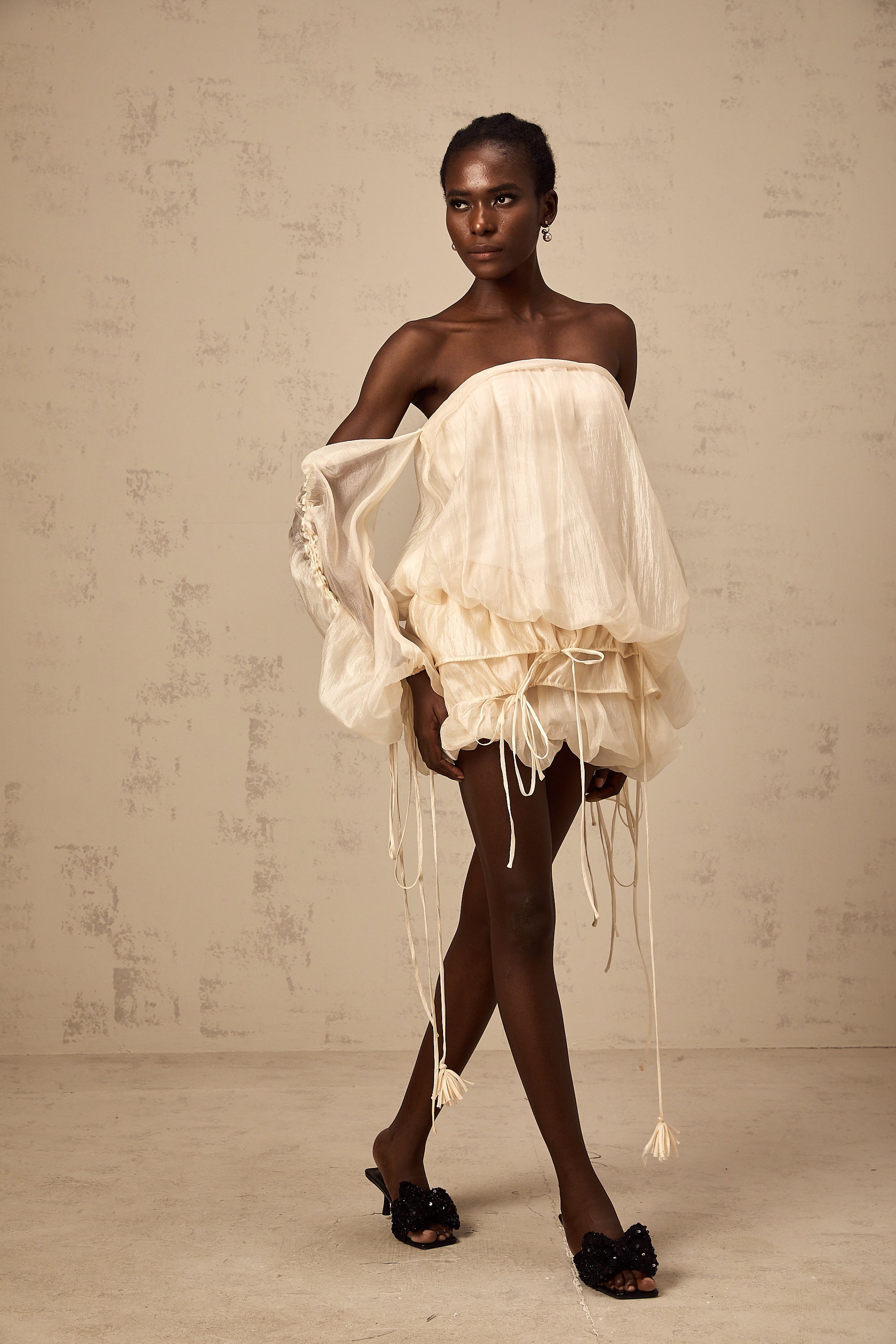 Joëlle self-tie ruched layered off-shoulder mini dress