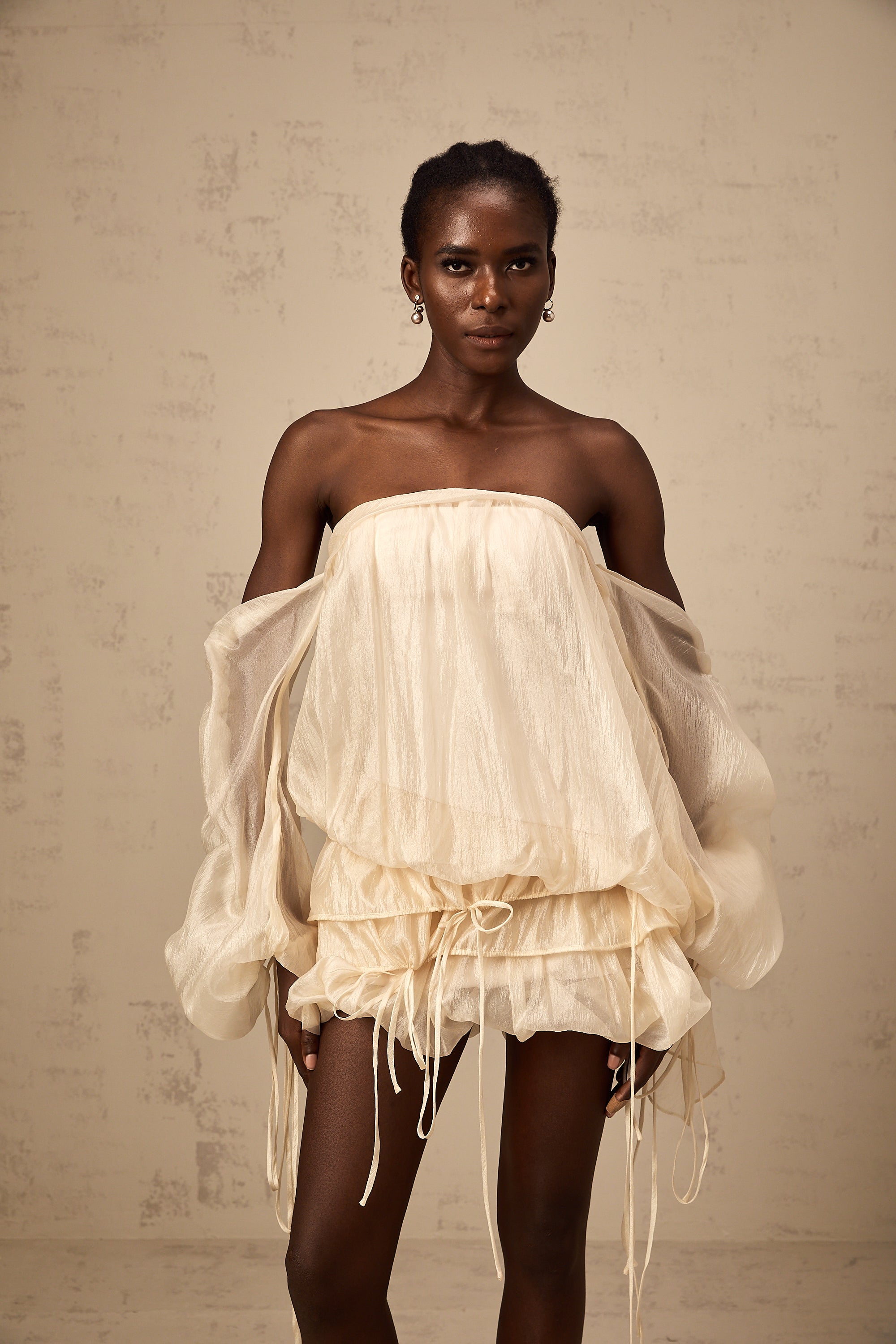 Joëlle self-tie ruched layered off-shoulder mini dress