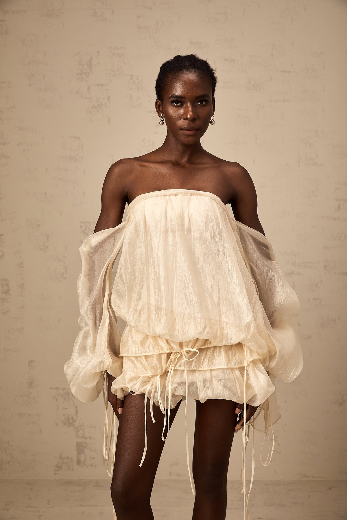 Joëlle self-tie ruched layered off-shoulder mini dress