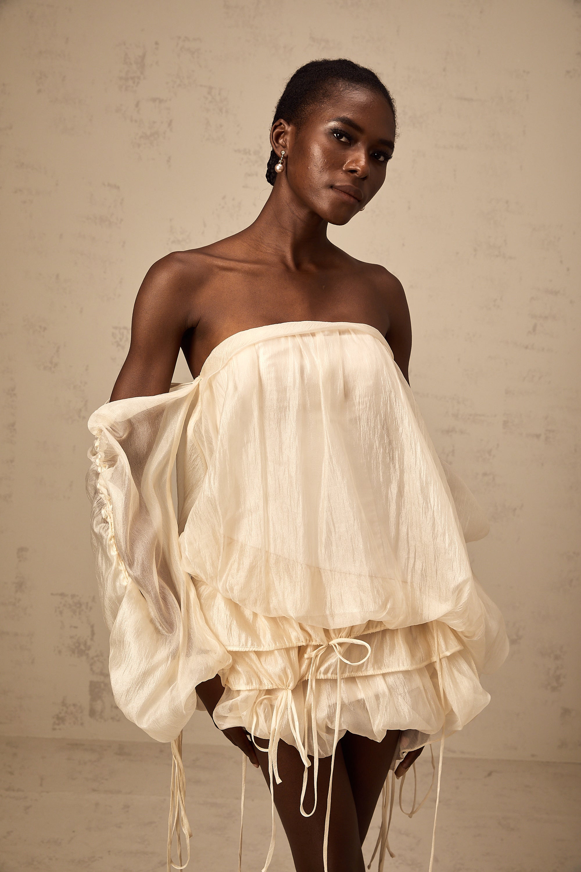 Joëlle self-tie ruched layered off-shoulder mini dress