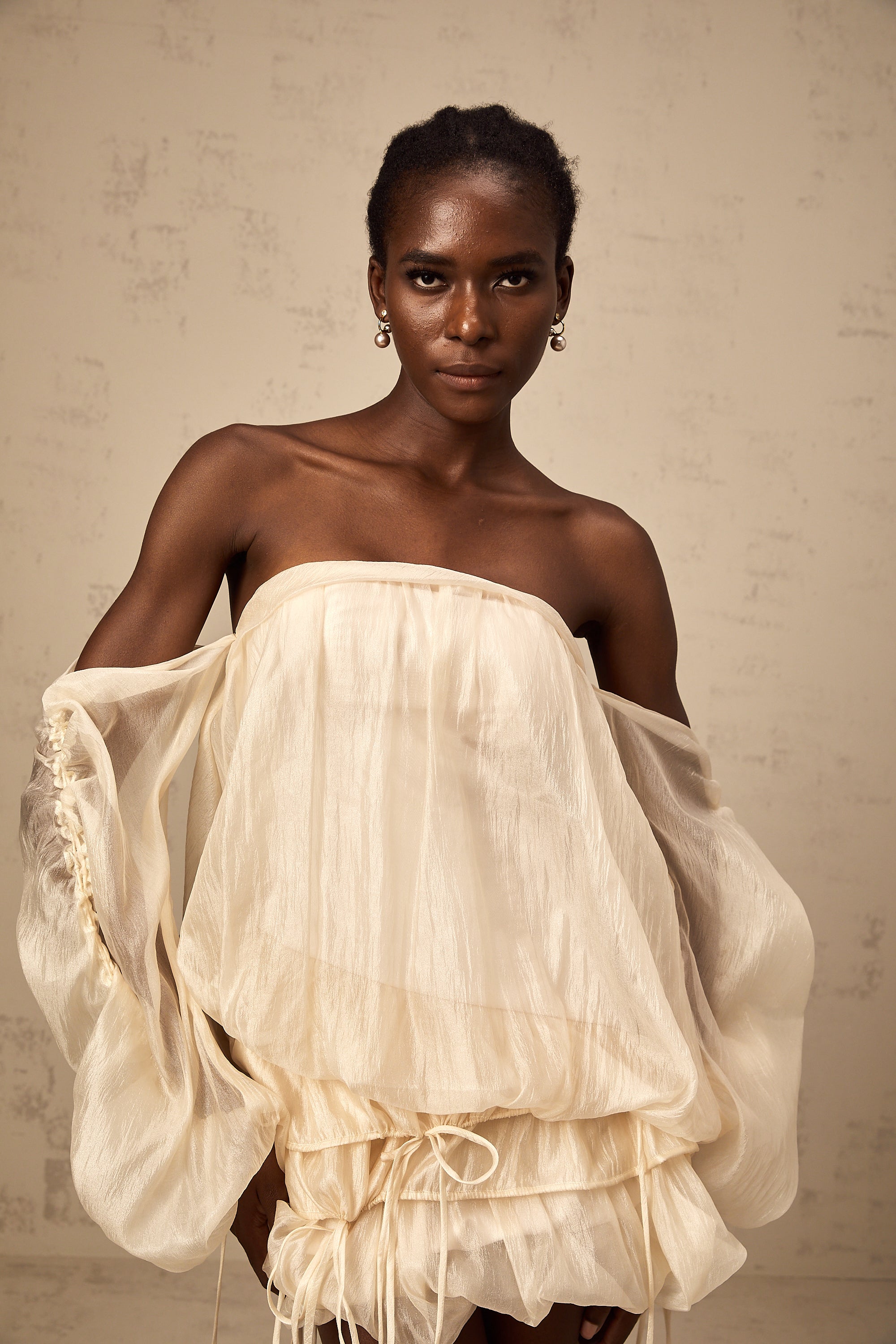 Joëlle self-tie ruched layered off-shoulder mini dress