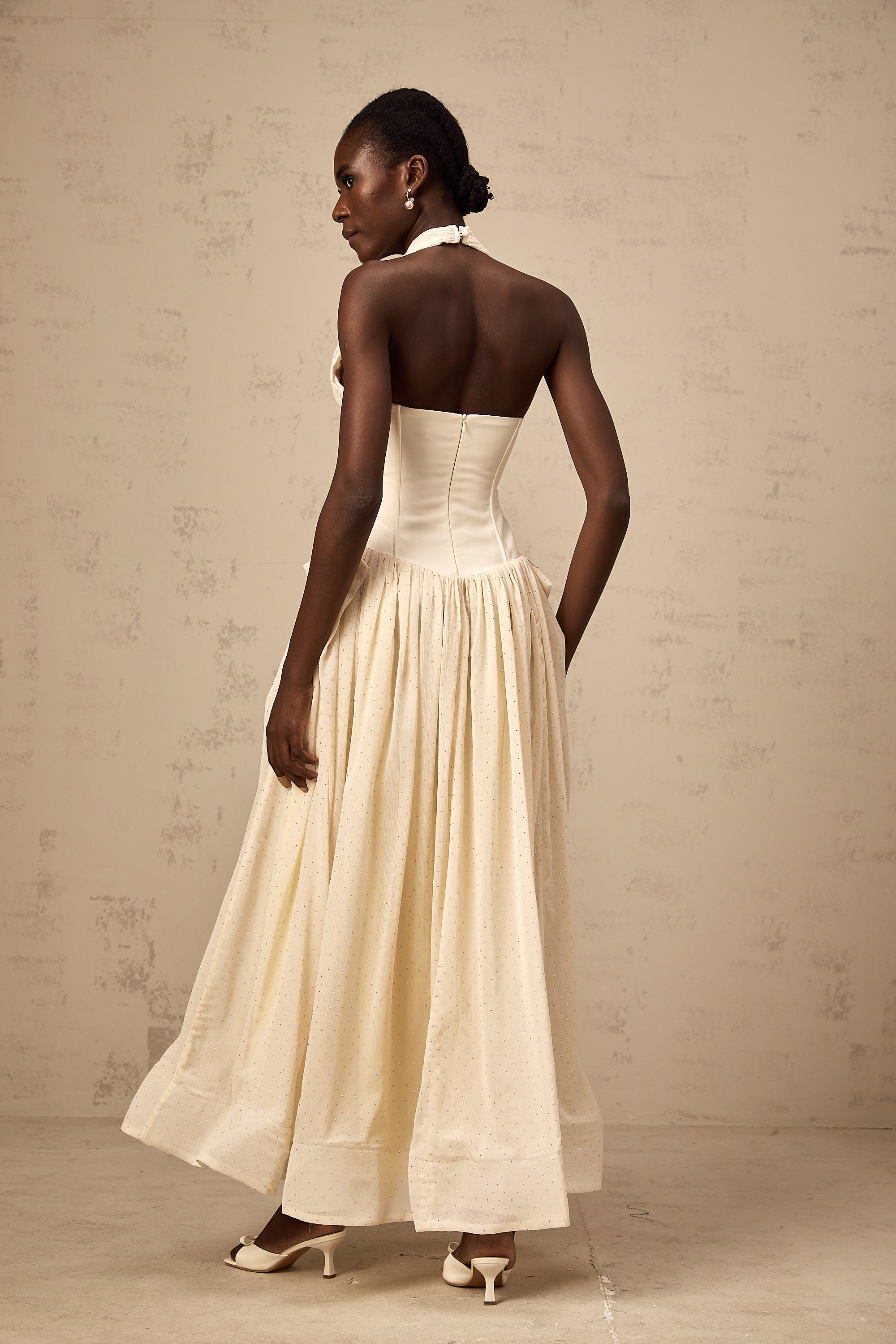 Charlotte halterneck tulle midi dress (Final Sale)