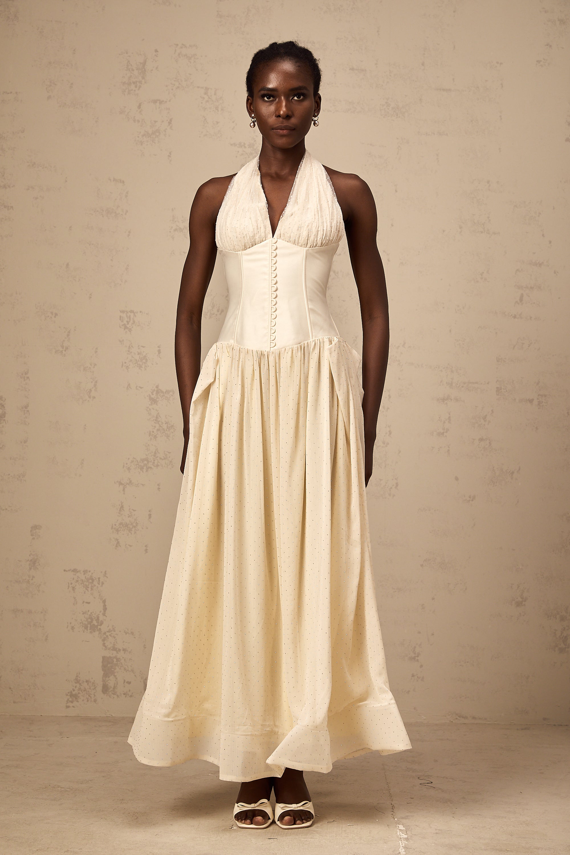Charlotte halterneck tulle midi dress (Final Sale)