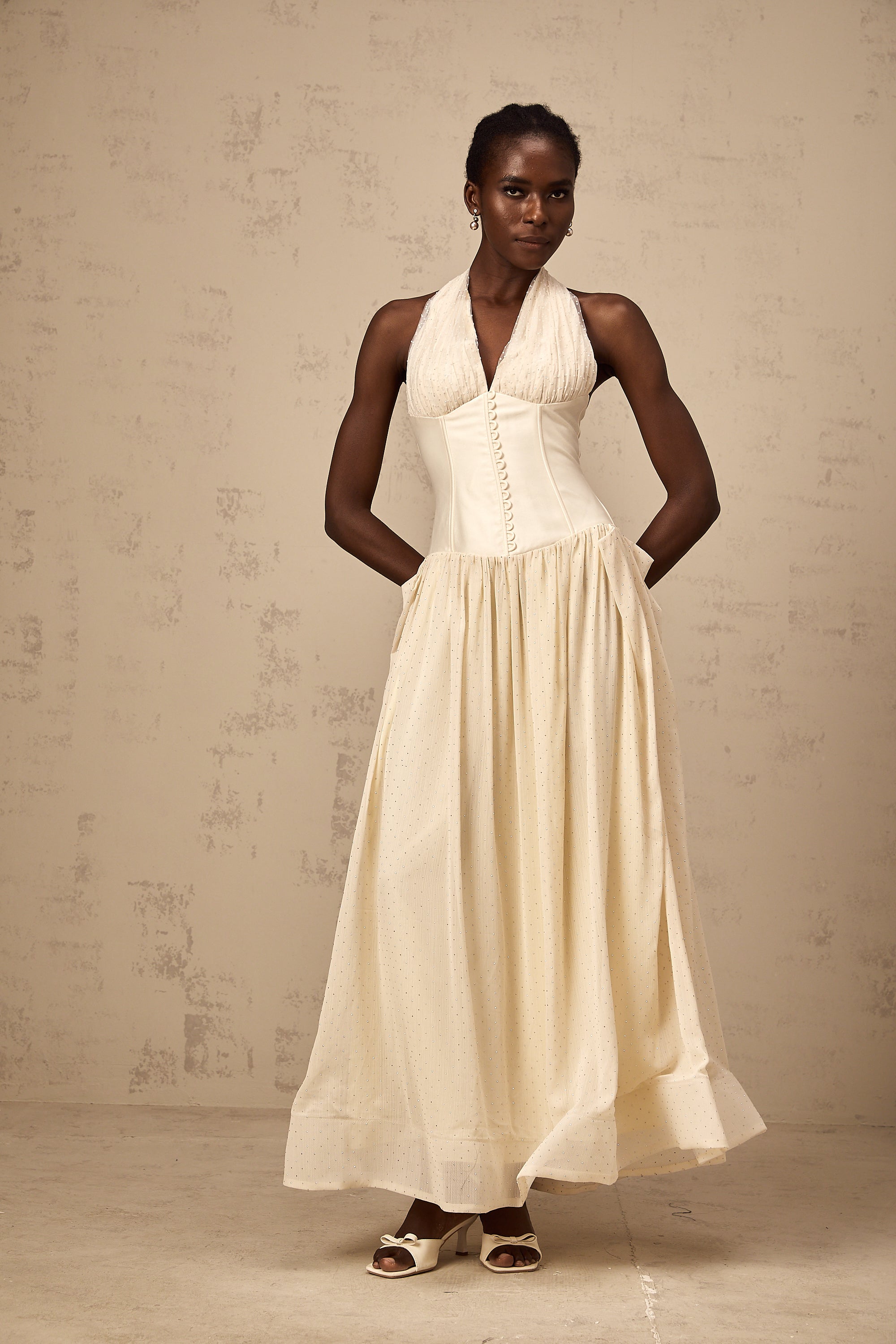 Charlotte halterneck tulle midi dress (Final Sale)