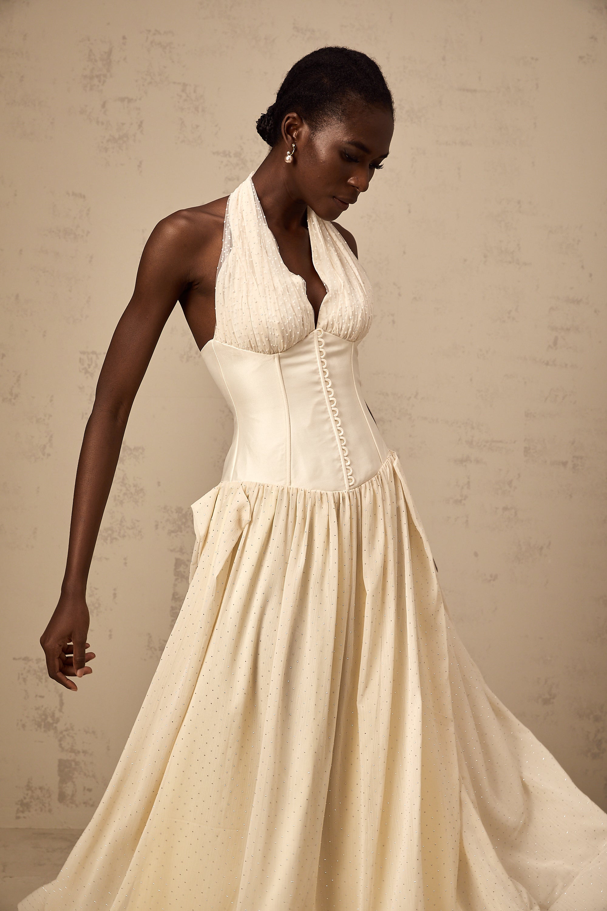 Charlotte halterneck tulle midi dress (Final Sale)