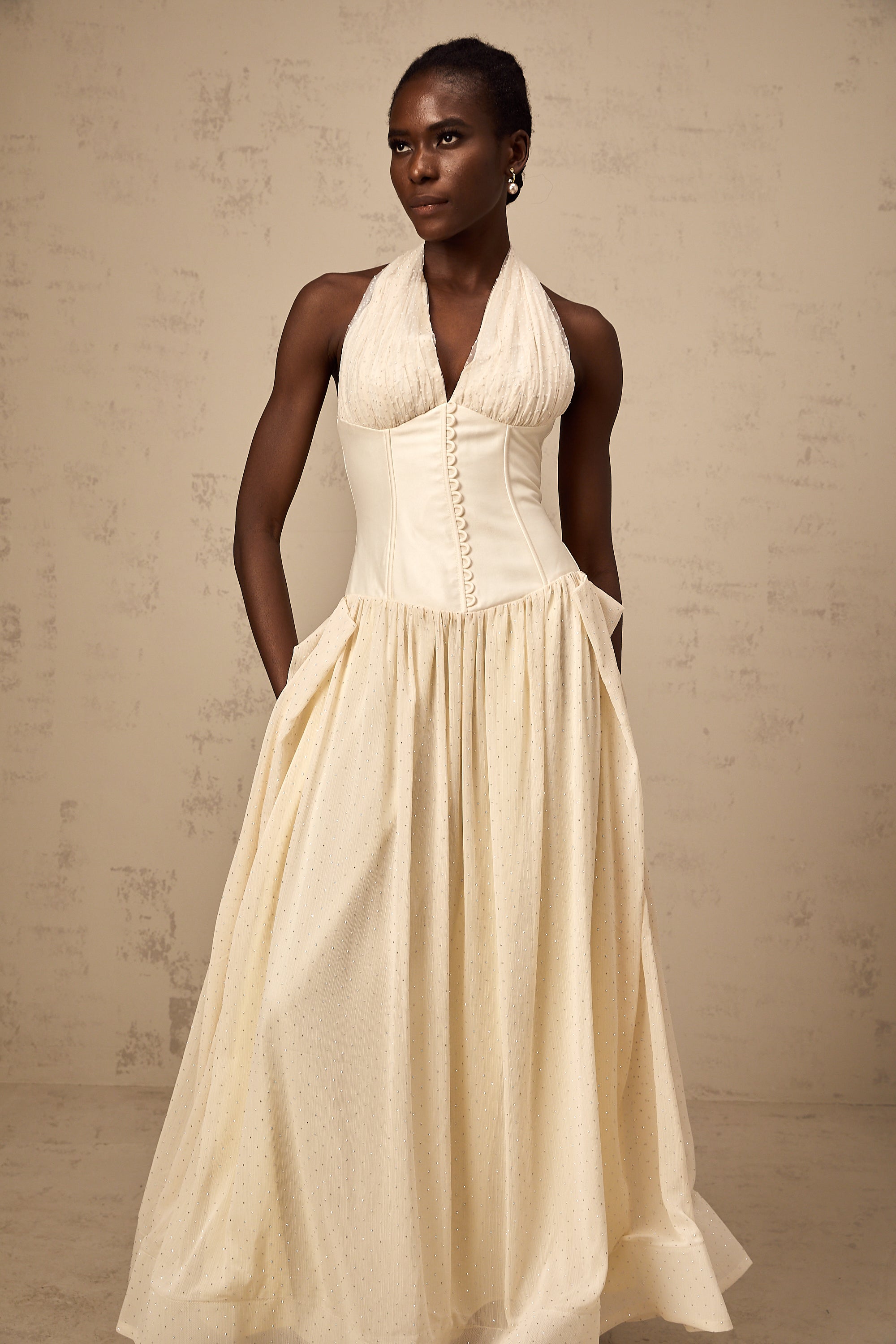 Charlotte halterneck tulle midi dress (Final Sale)