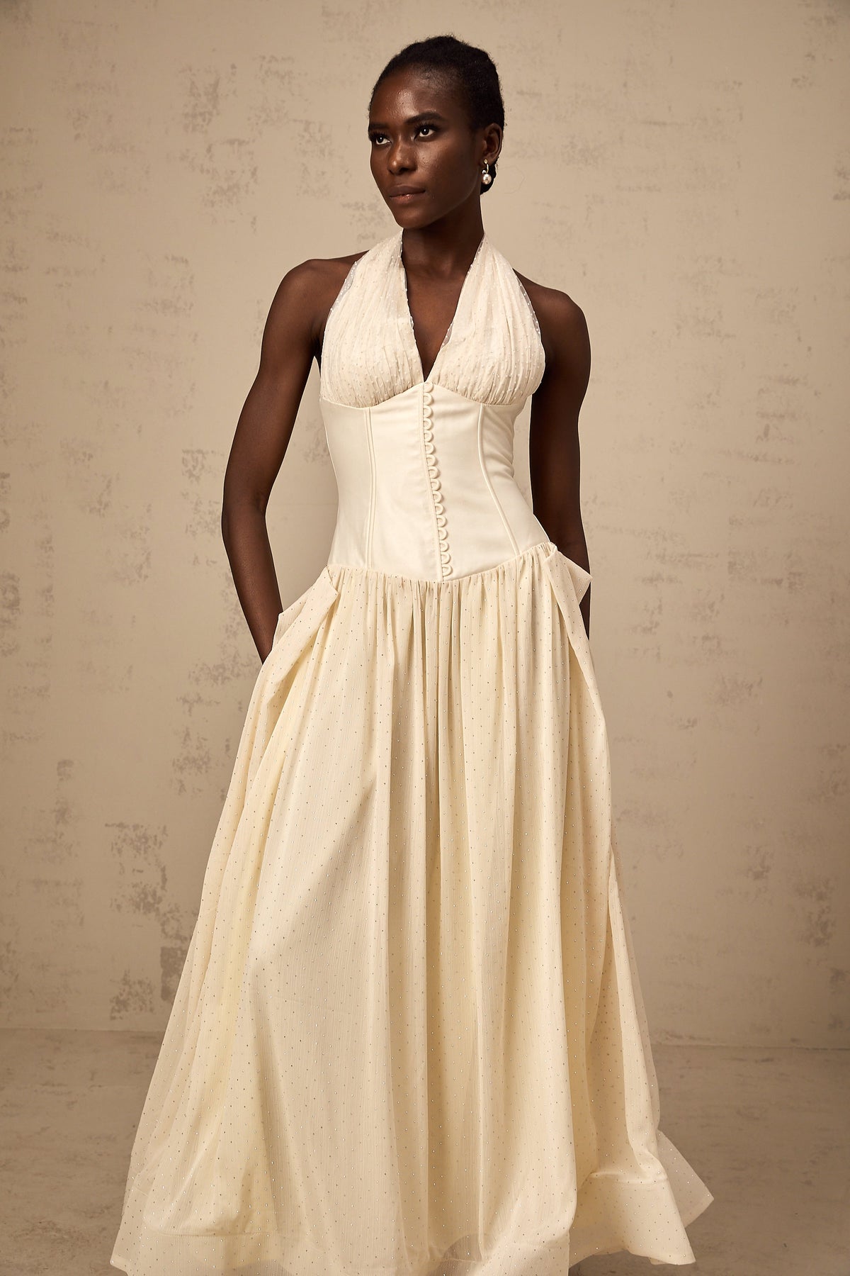 Charlotte halterneck tulle midi dress (Final Sale)