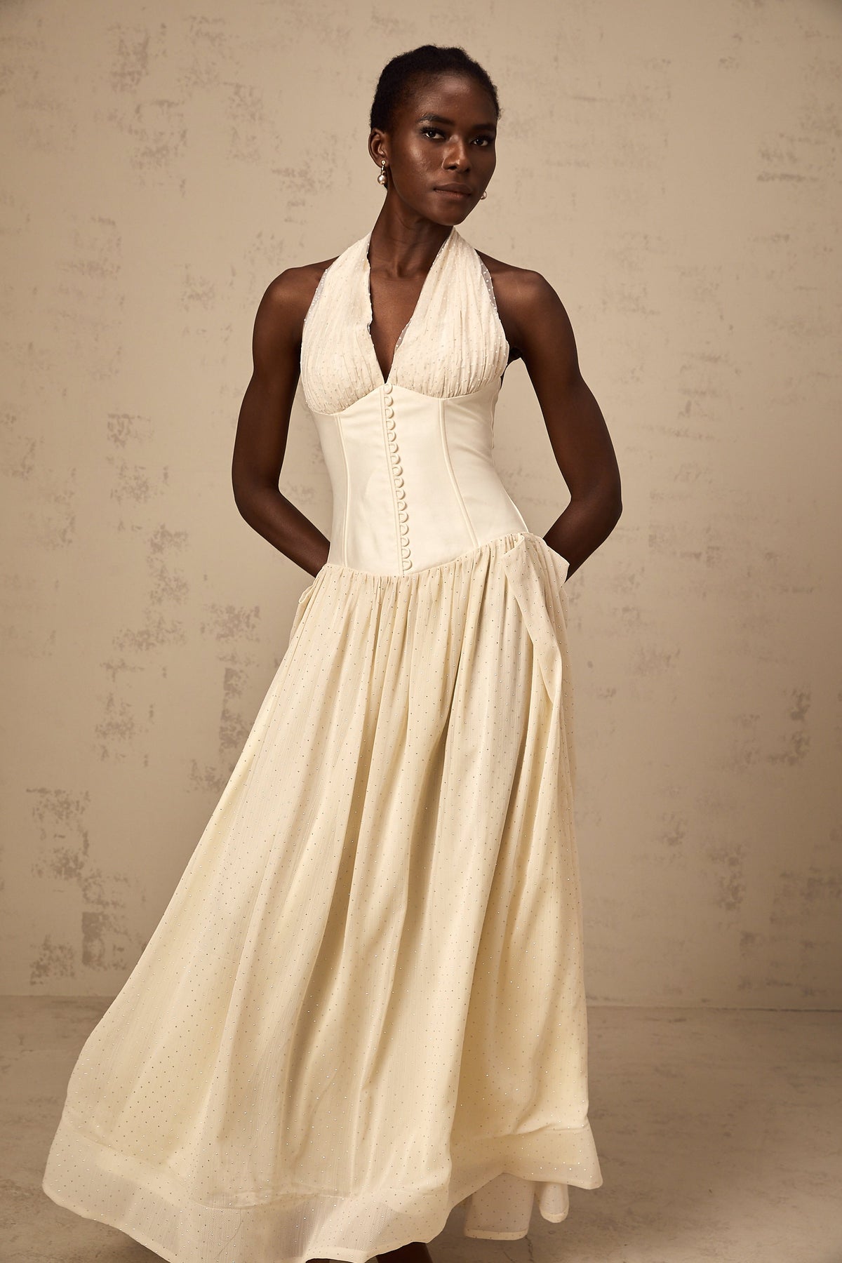 Charlotte halterneck tulle midi dress (Final Sale)