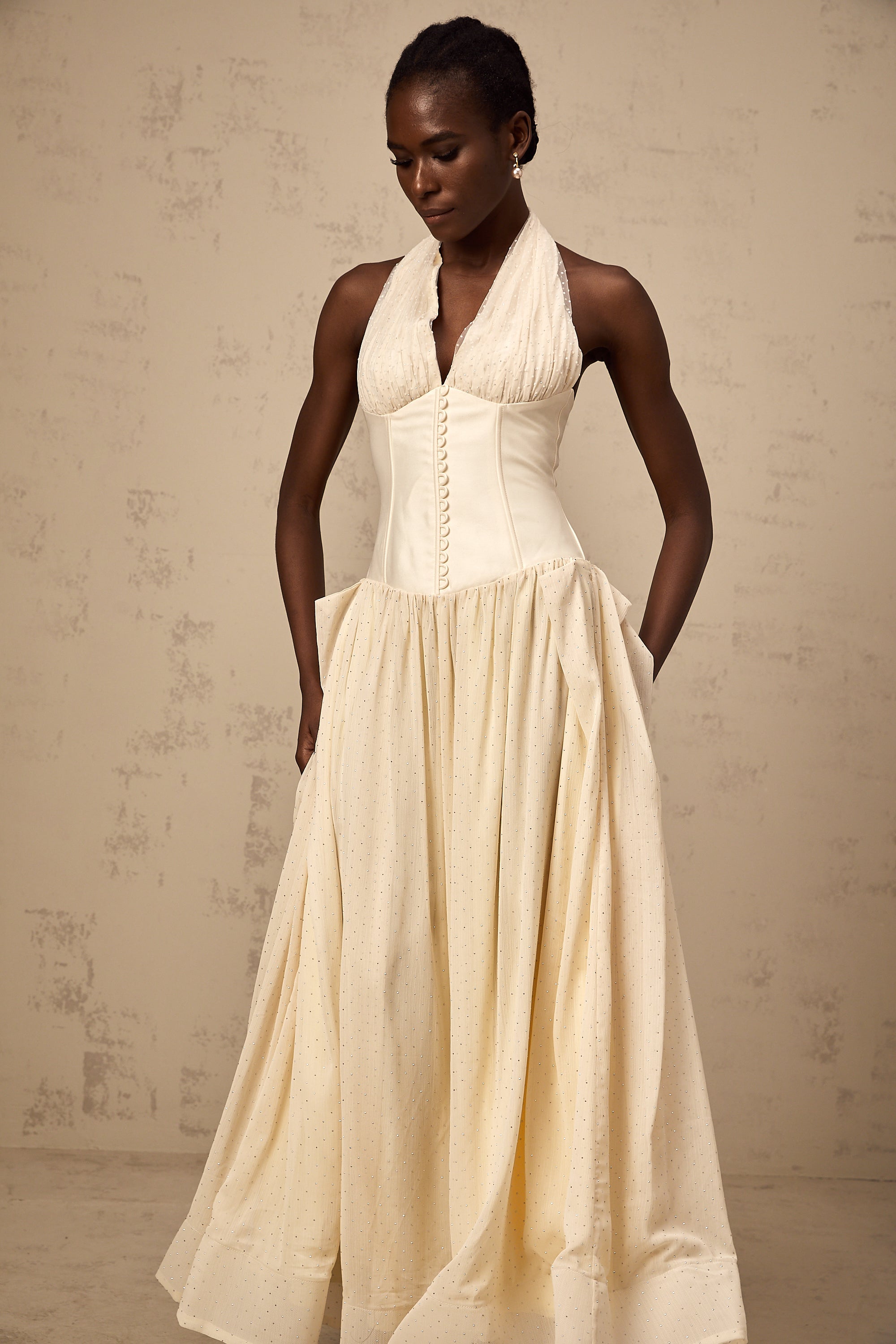 Charlotte halterneck tulle midi dress (Final Sale)