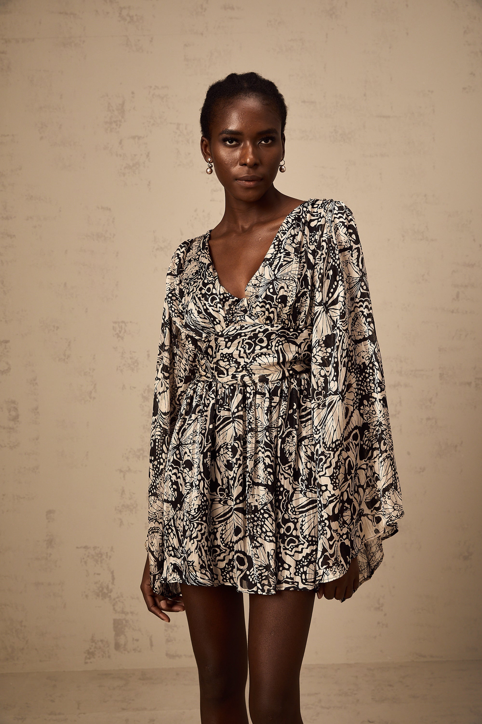 Perrine pattern-print V-neck mini dress (US Only)