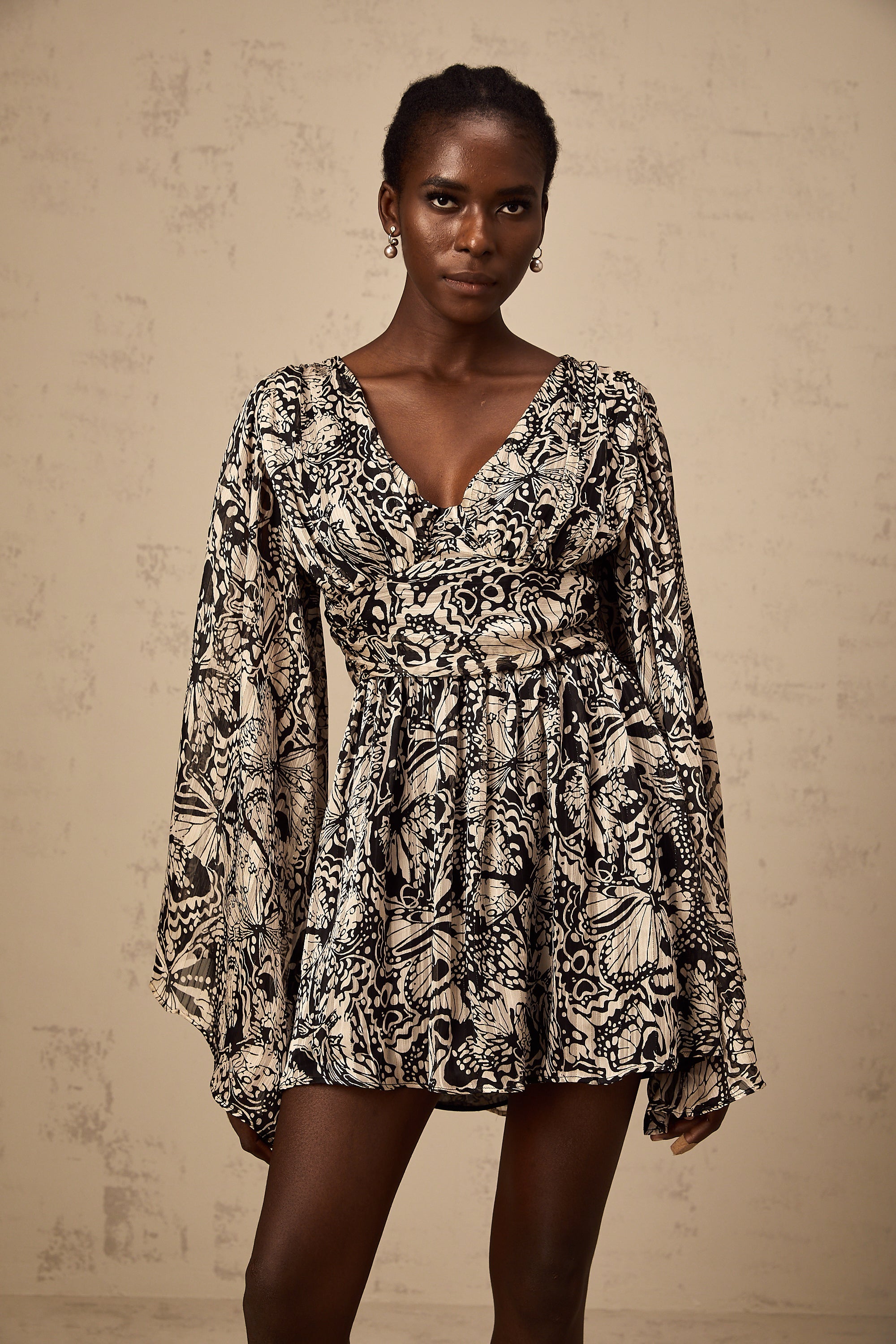 Perrine pattern-print V-neck mini dress (US Only)