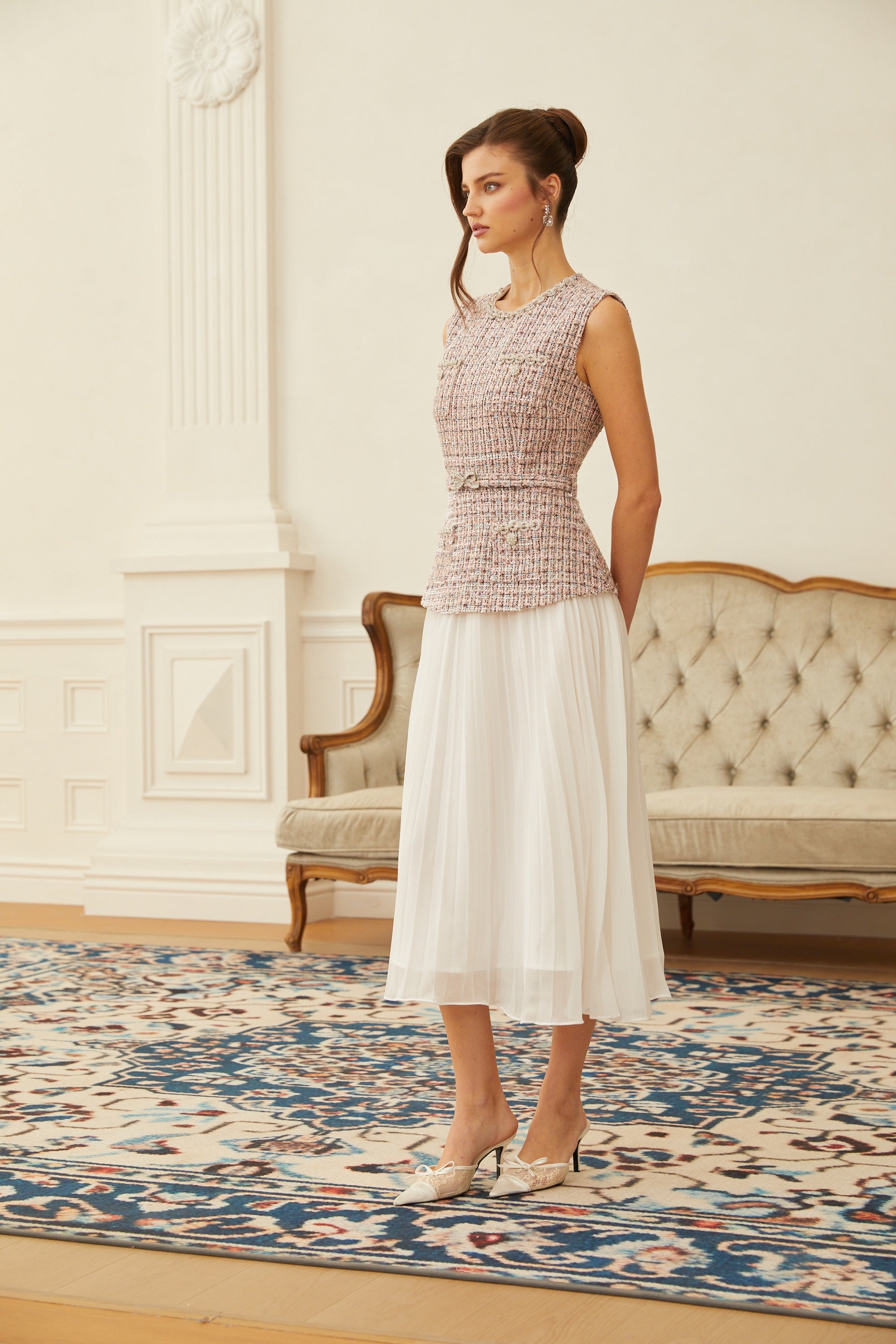 Lola Pink Embellished Tweed Panel Midi Dress