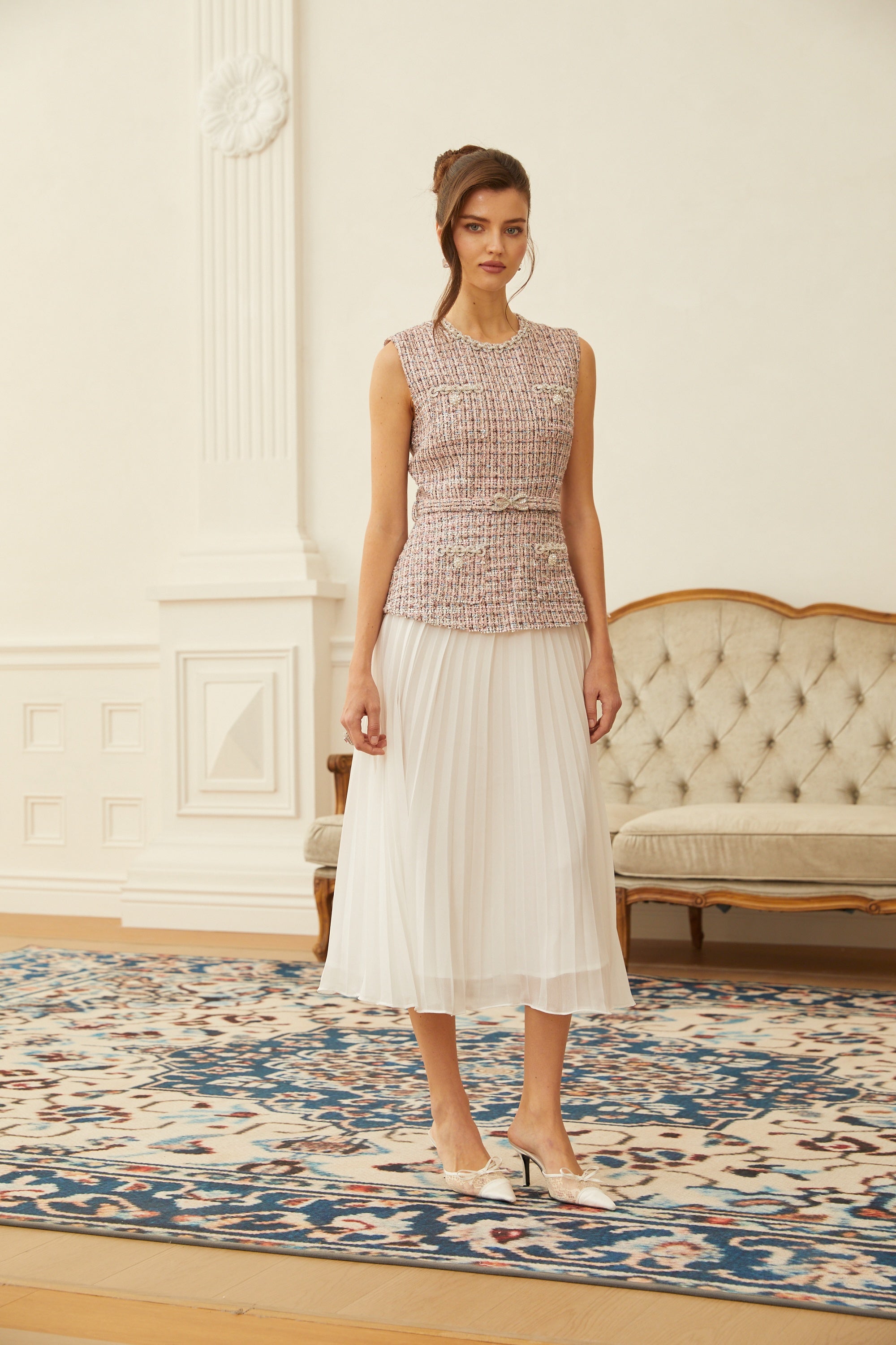 Lola Pink Embellished Tweed Panel Midi Dress