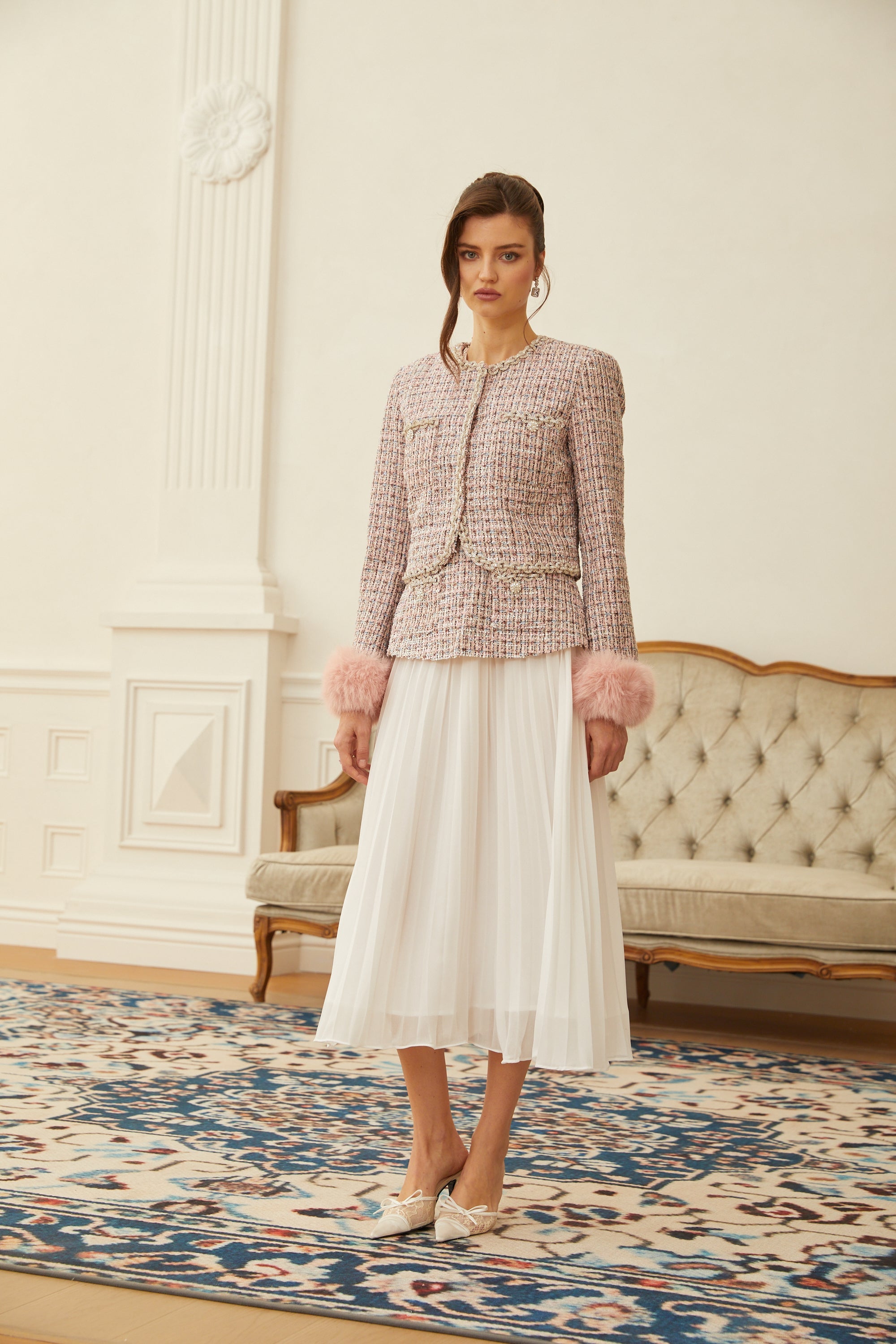 Lola Pink Embellished Checked Tweed Jacket