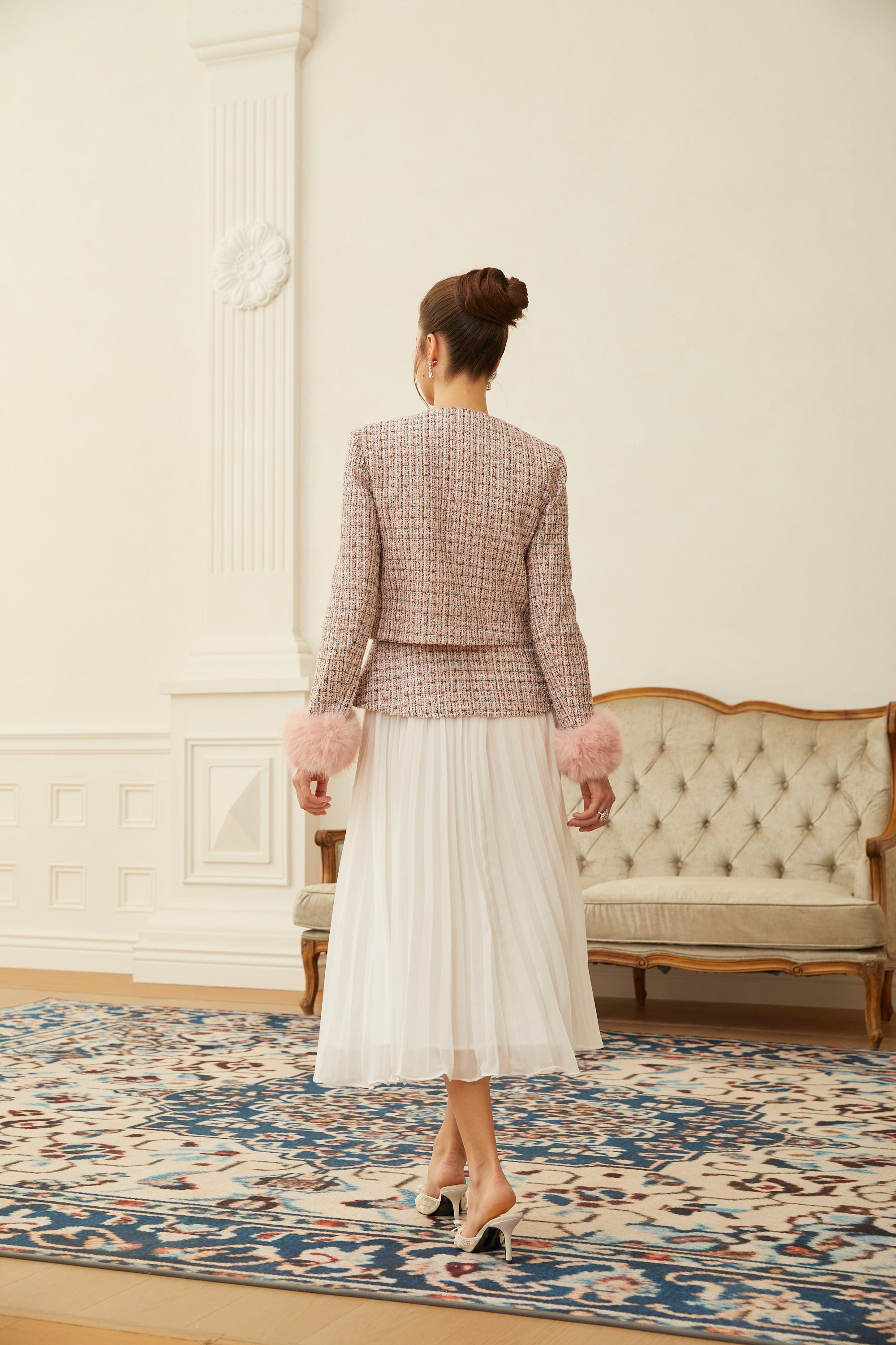 Lola Pink Embellished Checked Tweed Jacket