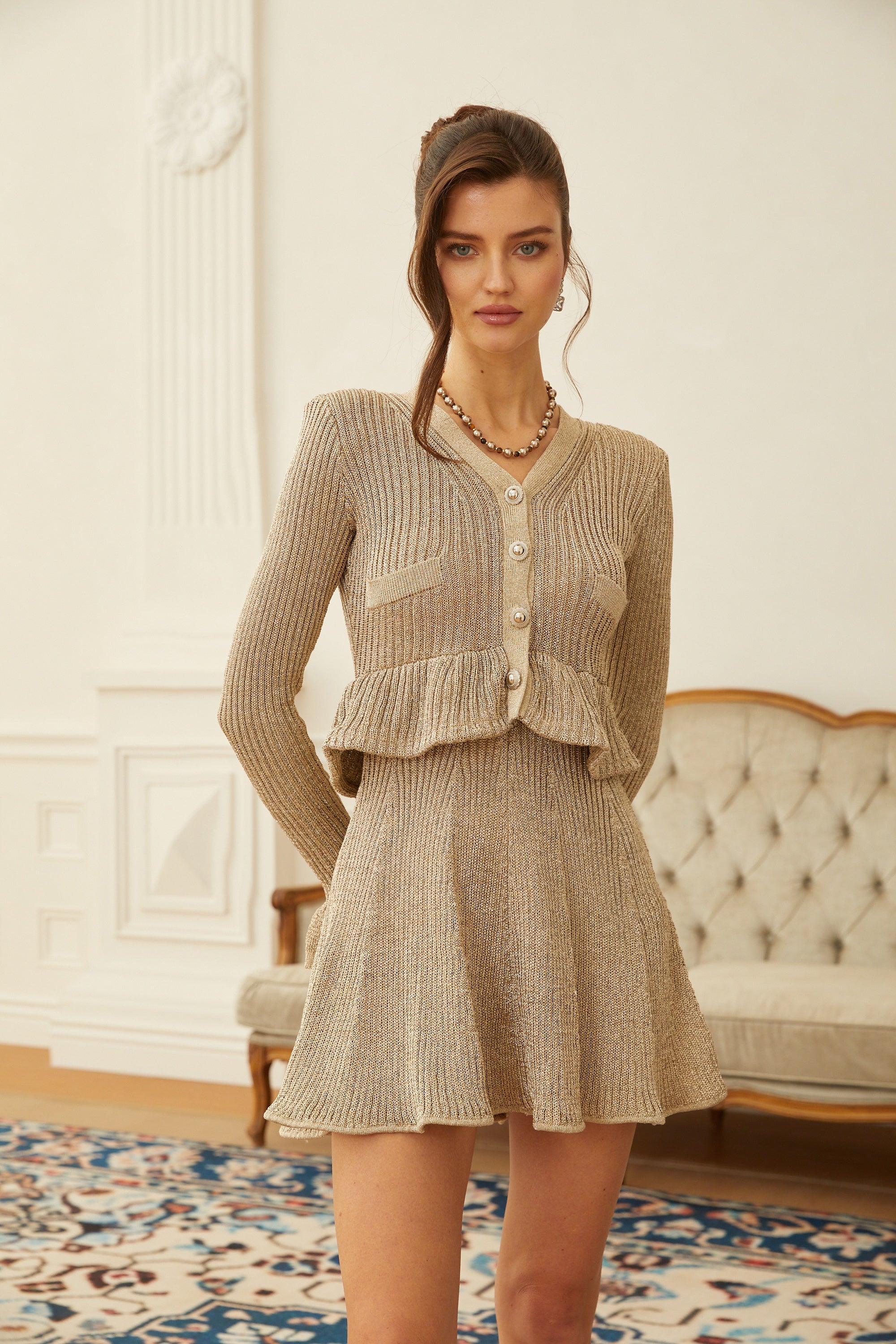Grażyna Gold Lurex Knit Mini Dress (Final Sale)