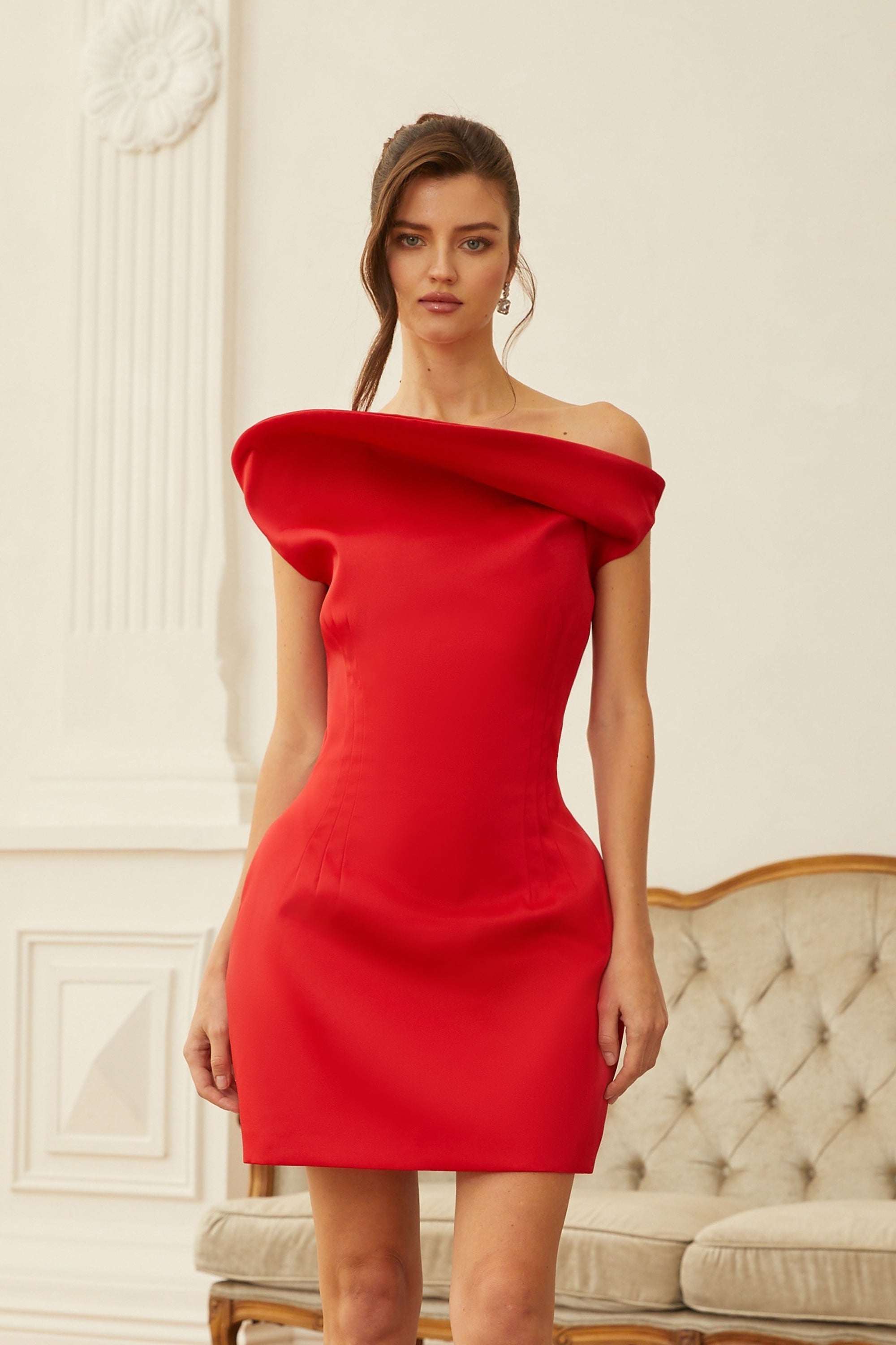 Hedda Red One Shoulder Structured Mini Dress