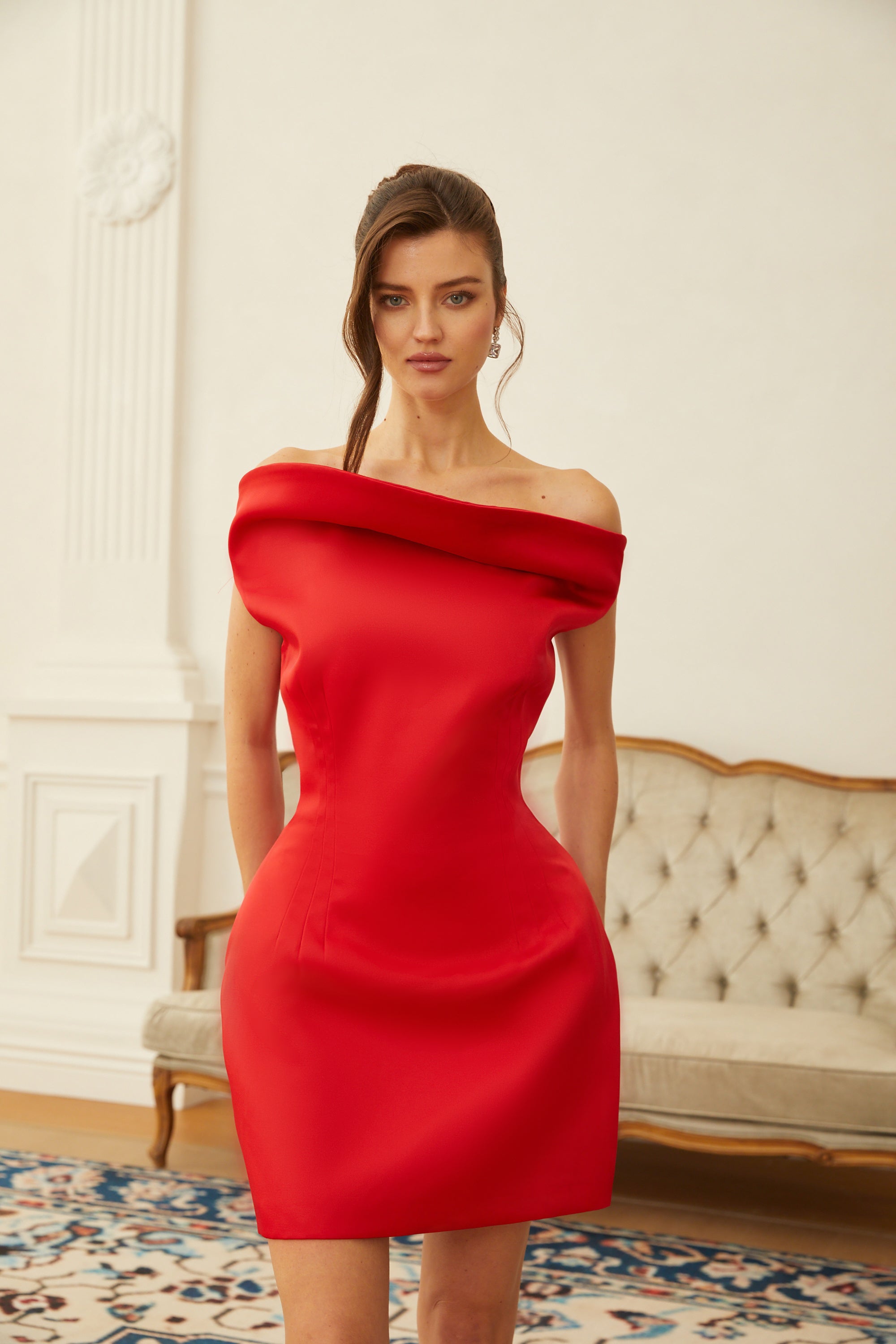 Hedda Red One Shoulder Structured Mini Dress