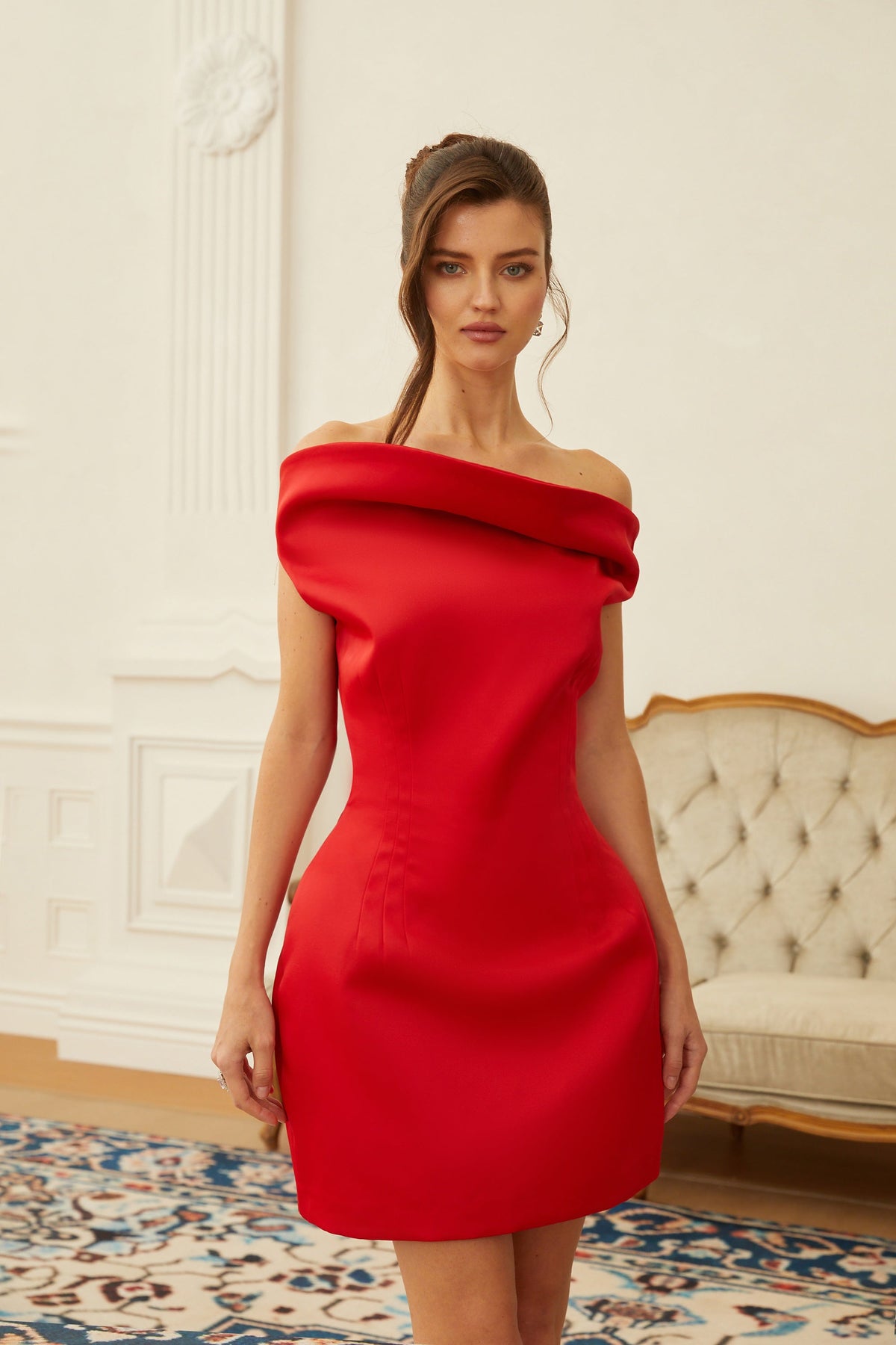 Hedda Red One Shoulder Structured Mini Dress