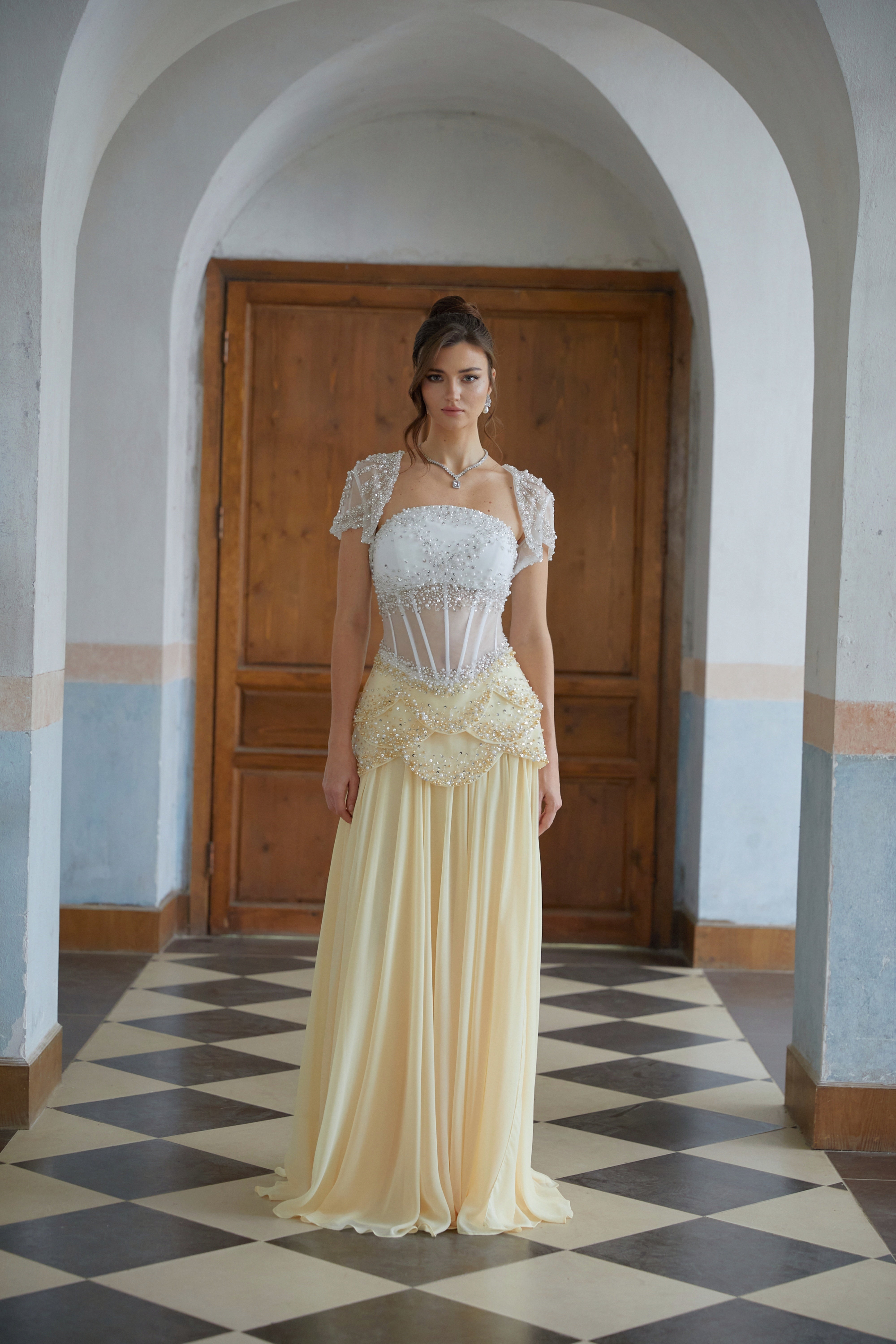 Kiki Yellow Yellow Embellished Maxi Gown