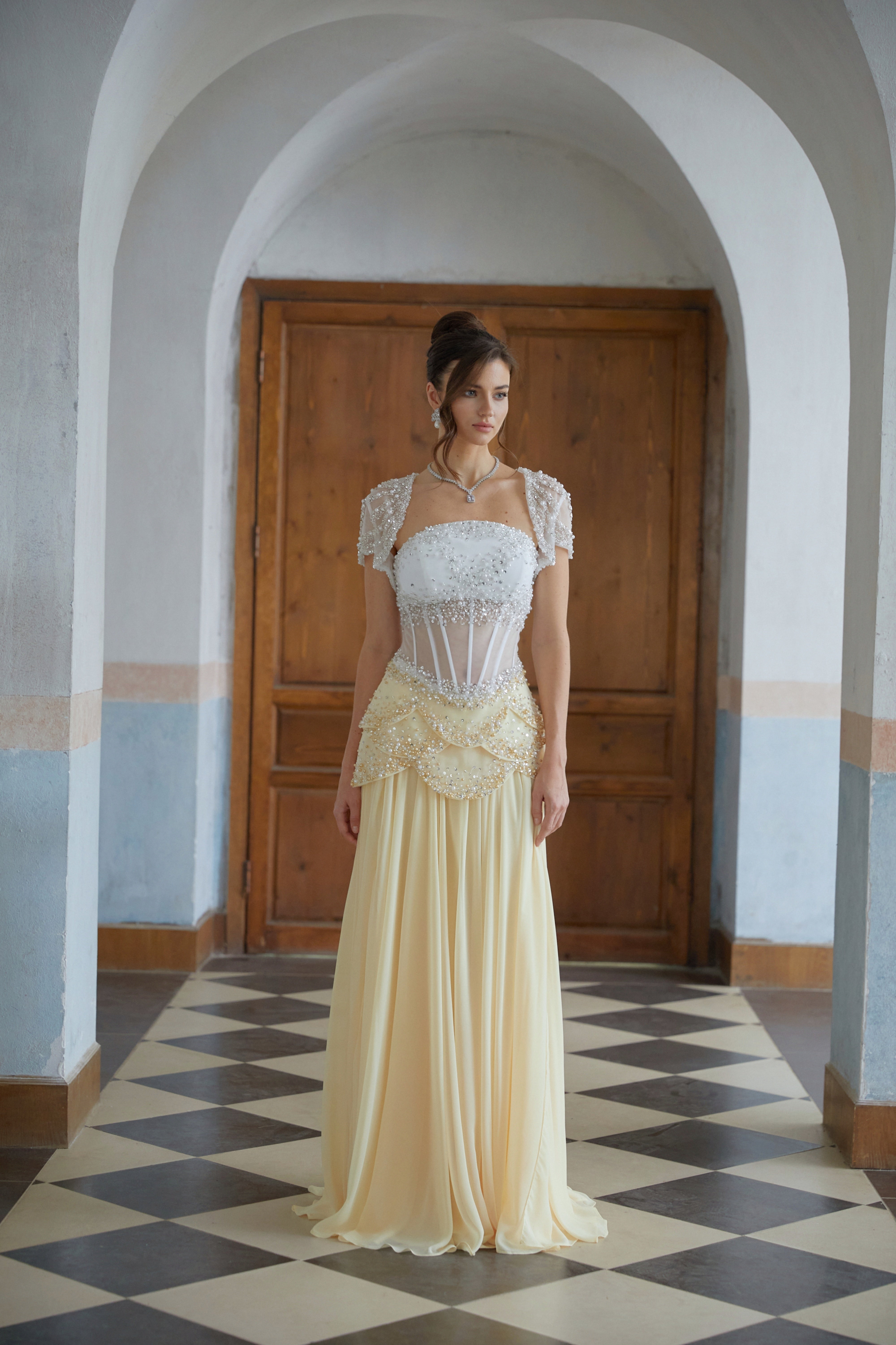 Kiki Yellow Yellow Embellished Maxi Gown