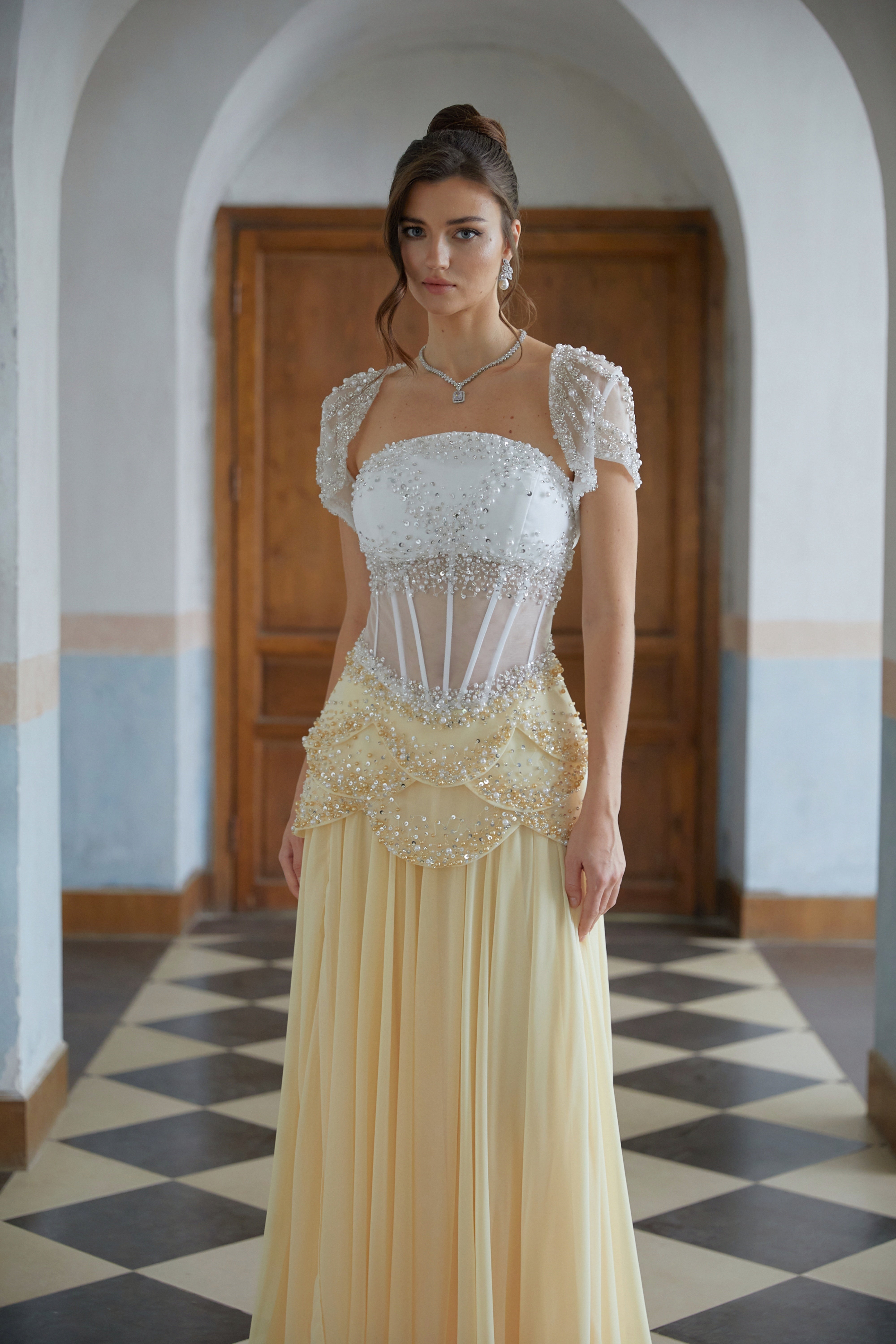 Kiki Yellow Embellished Maxi Gown