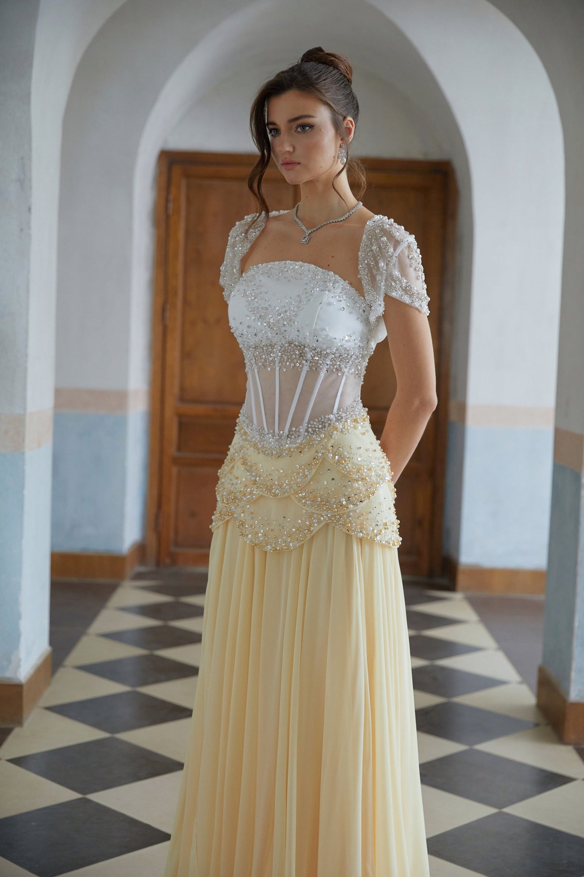 Kiki Yellow Yellow Embellished Maxi Gown