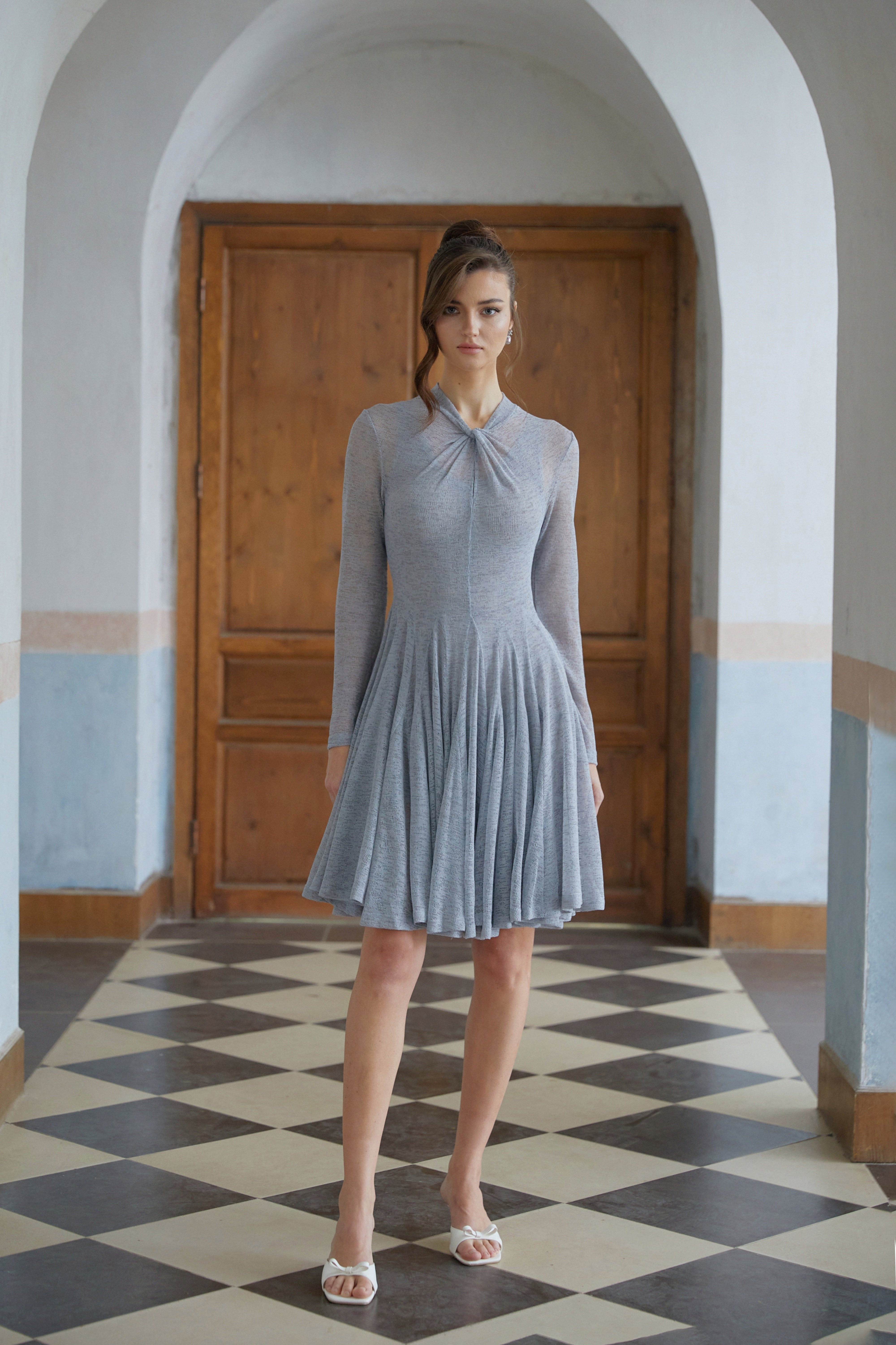 Runa Grey Twist Detail Knit Mini Dress
