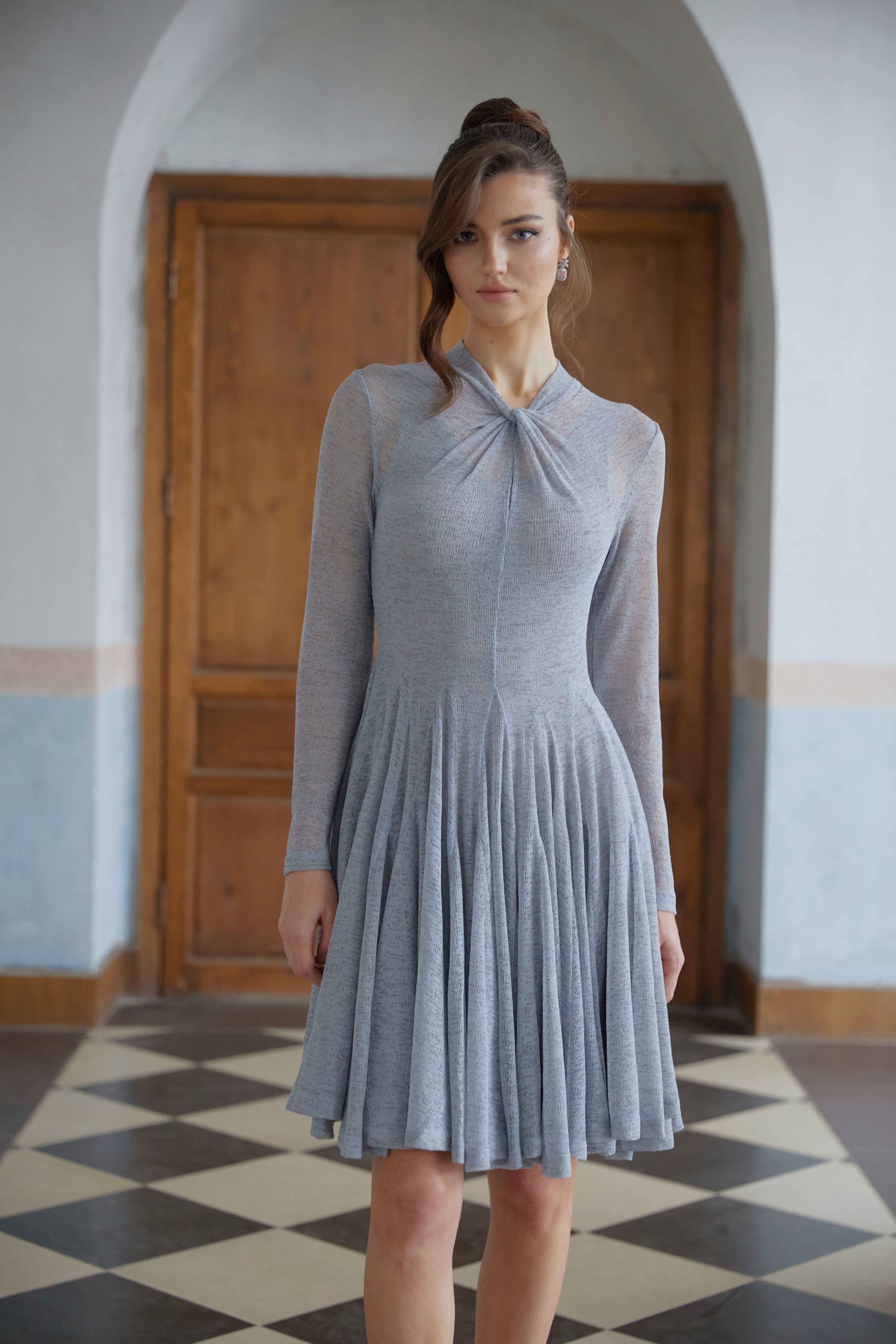 Runa Grey Twist Detail Knit Mini Dress (Final Sale)