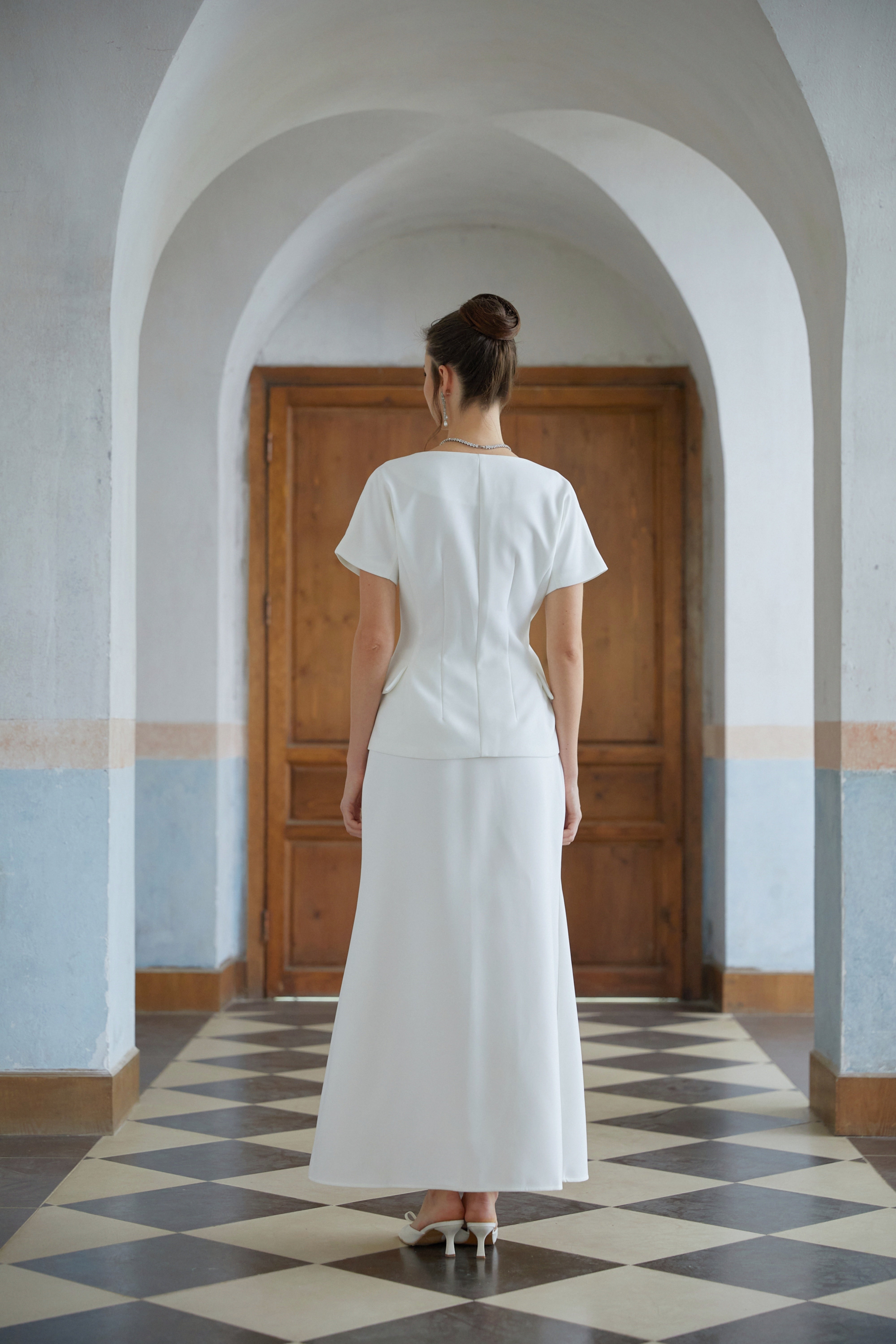 Halsey White Double-Breasted Top & Flared Skirt Set (Final Sale)