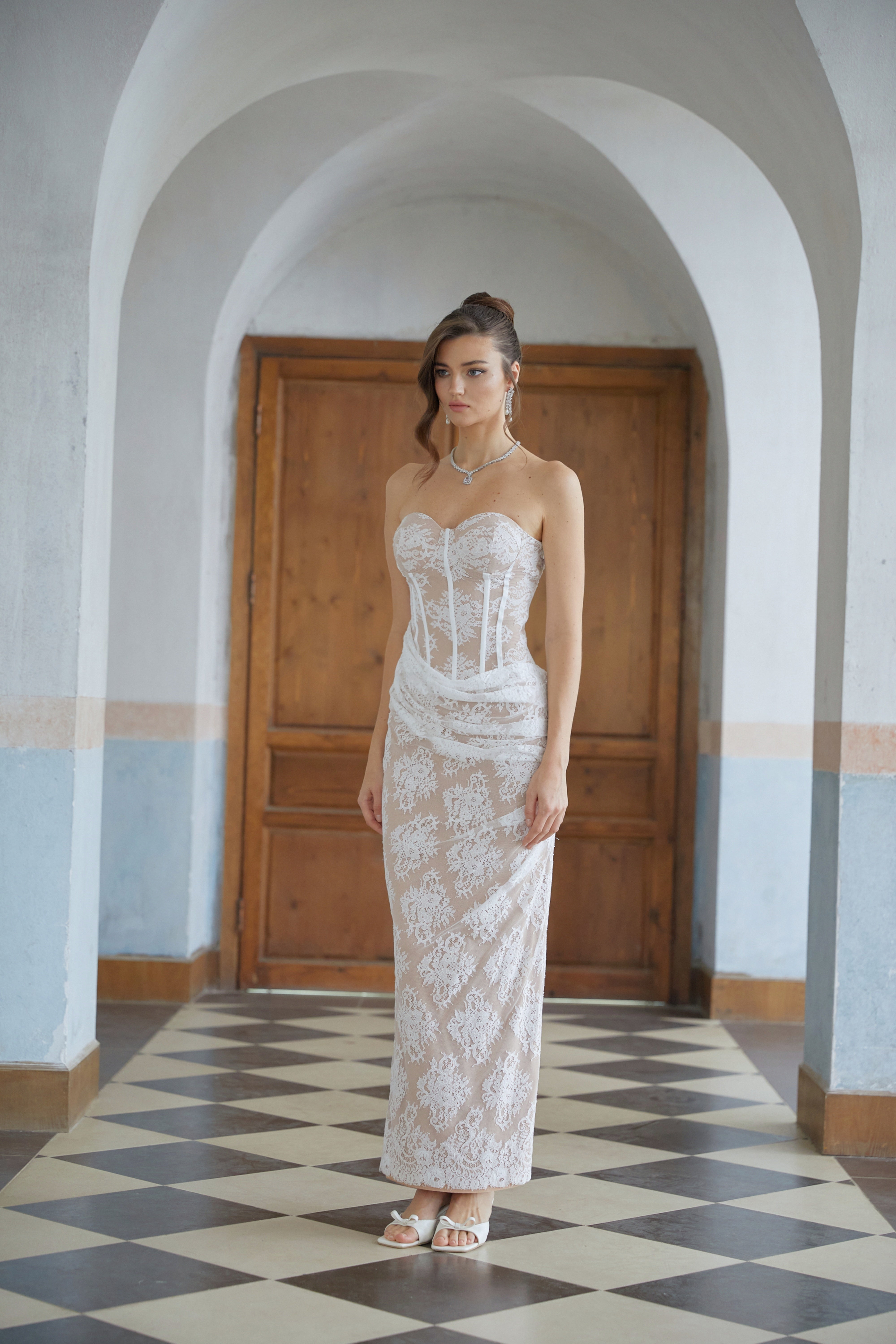 Tyra White Floral Lace Corset Maxi Dress