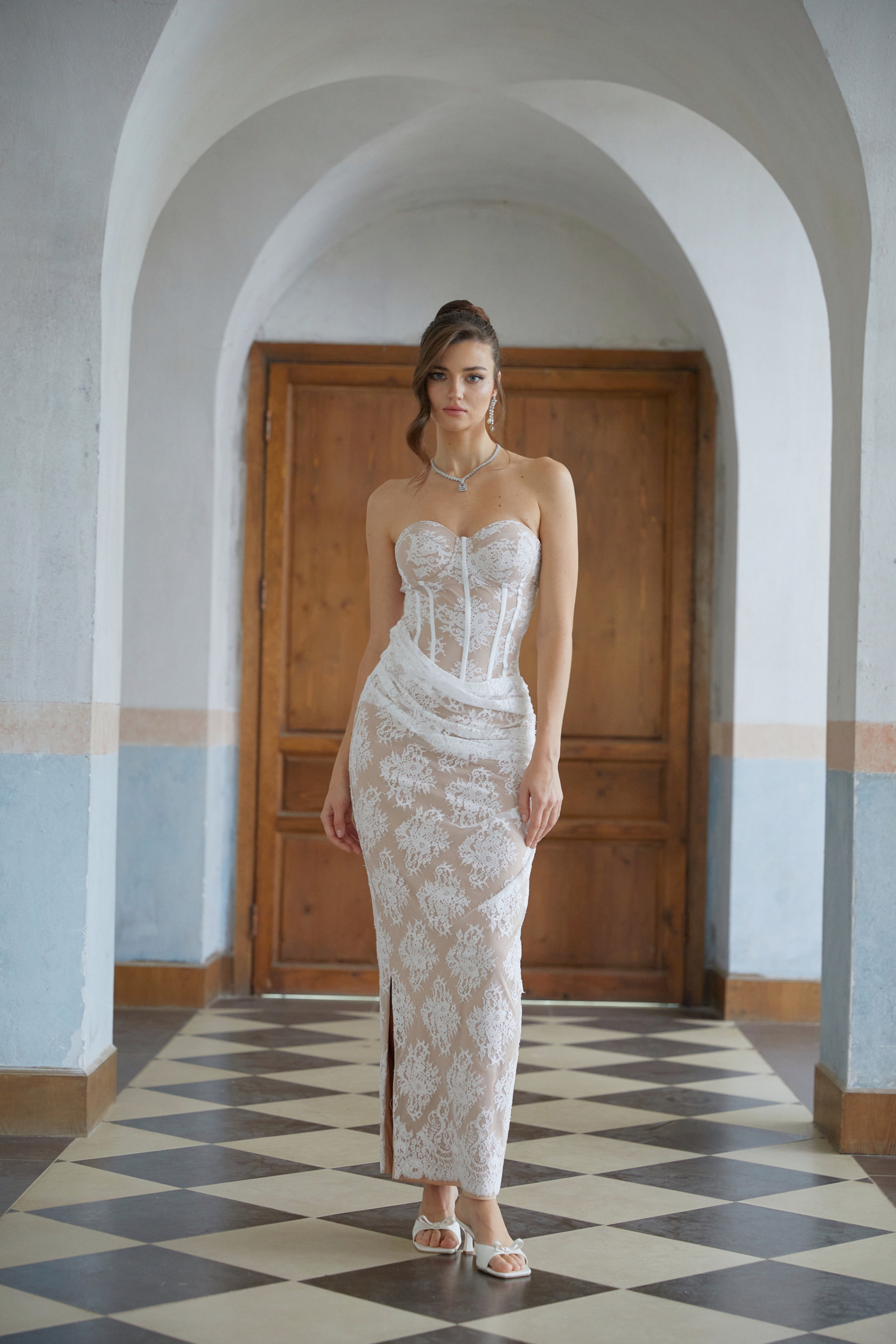 Tyra White Floral Lace Corset Maxi Dress