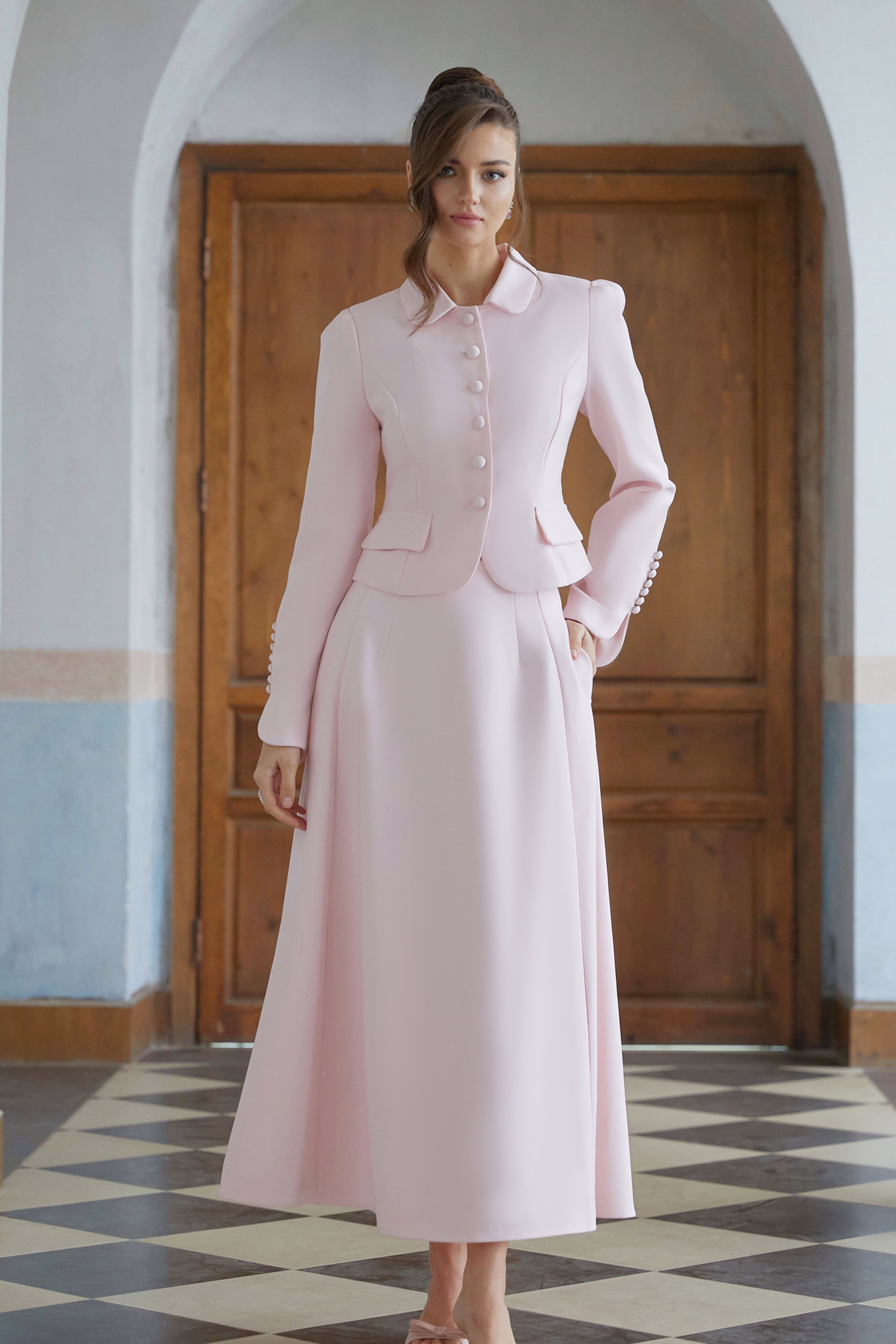Eira Pink Peter Pan Collar Jacket & Skirt Set (Final Sale-US Only)