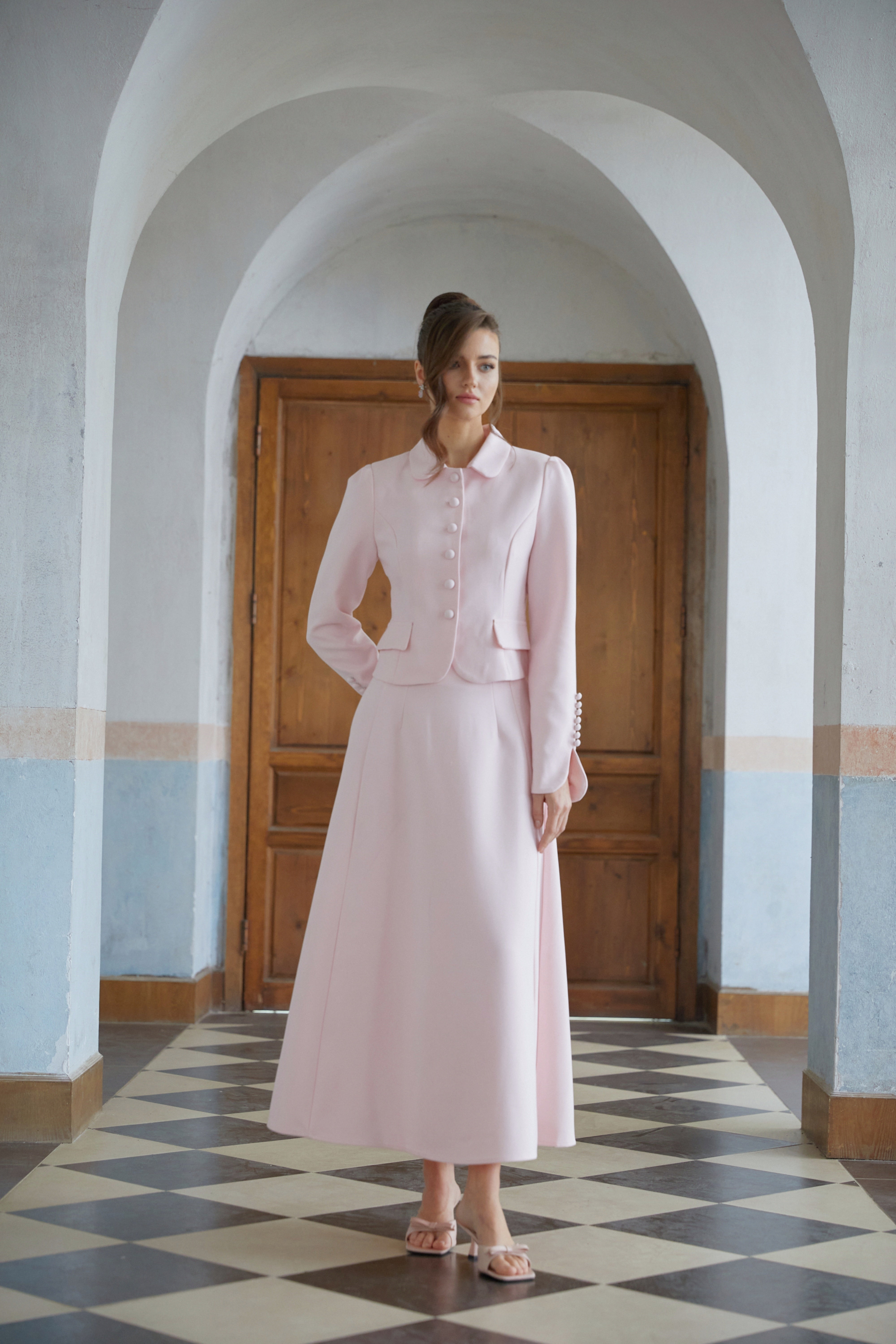 Eira Pink Peter Pan Collar Jacket & Skirt Set (Final Sale-US Only)