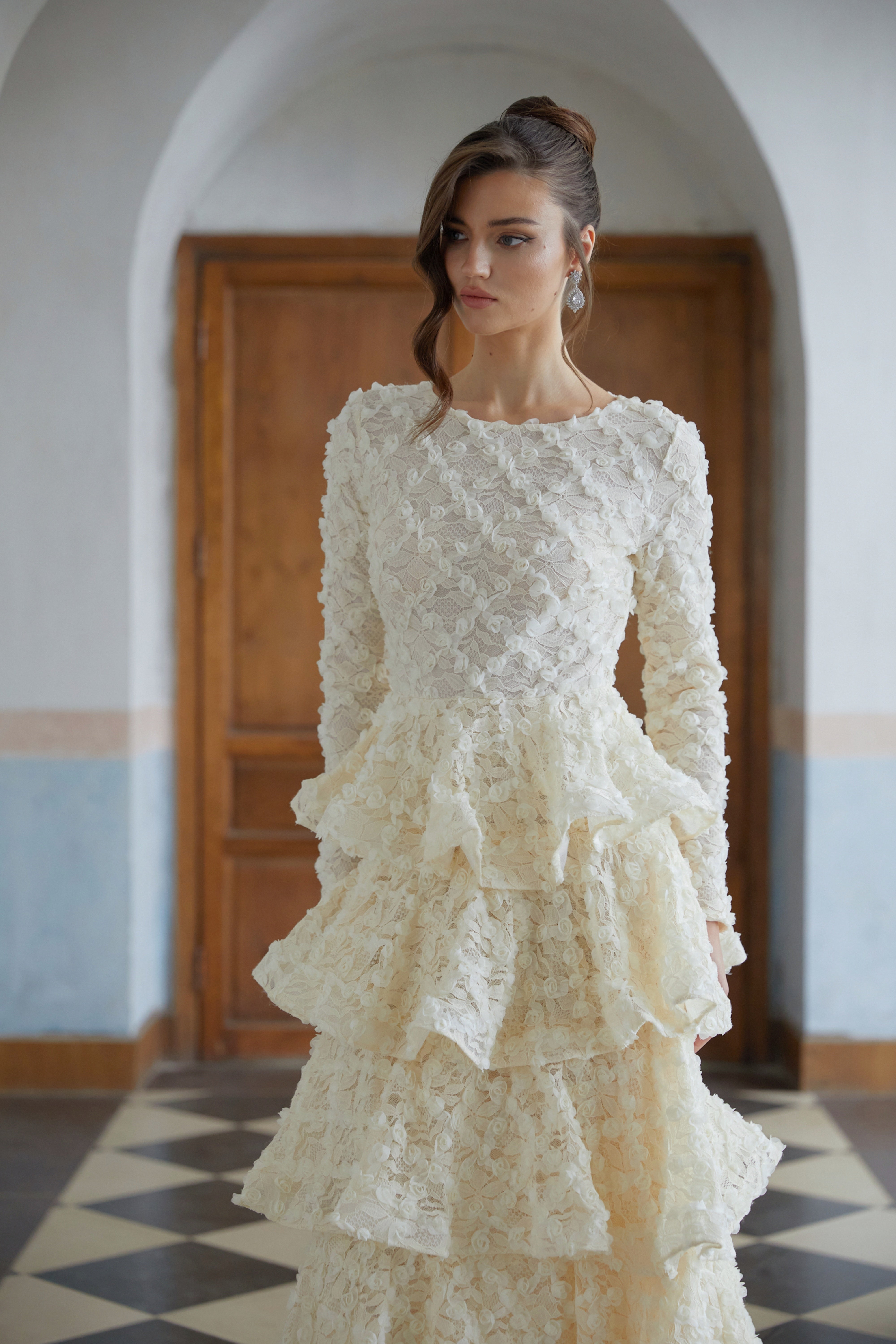 Halla Neutral Tiered Floral Lace Maxi Dress (Final Sale-US Only)