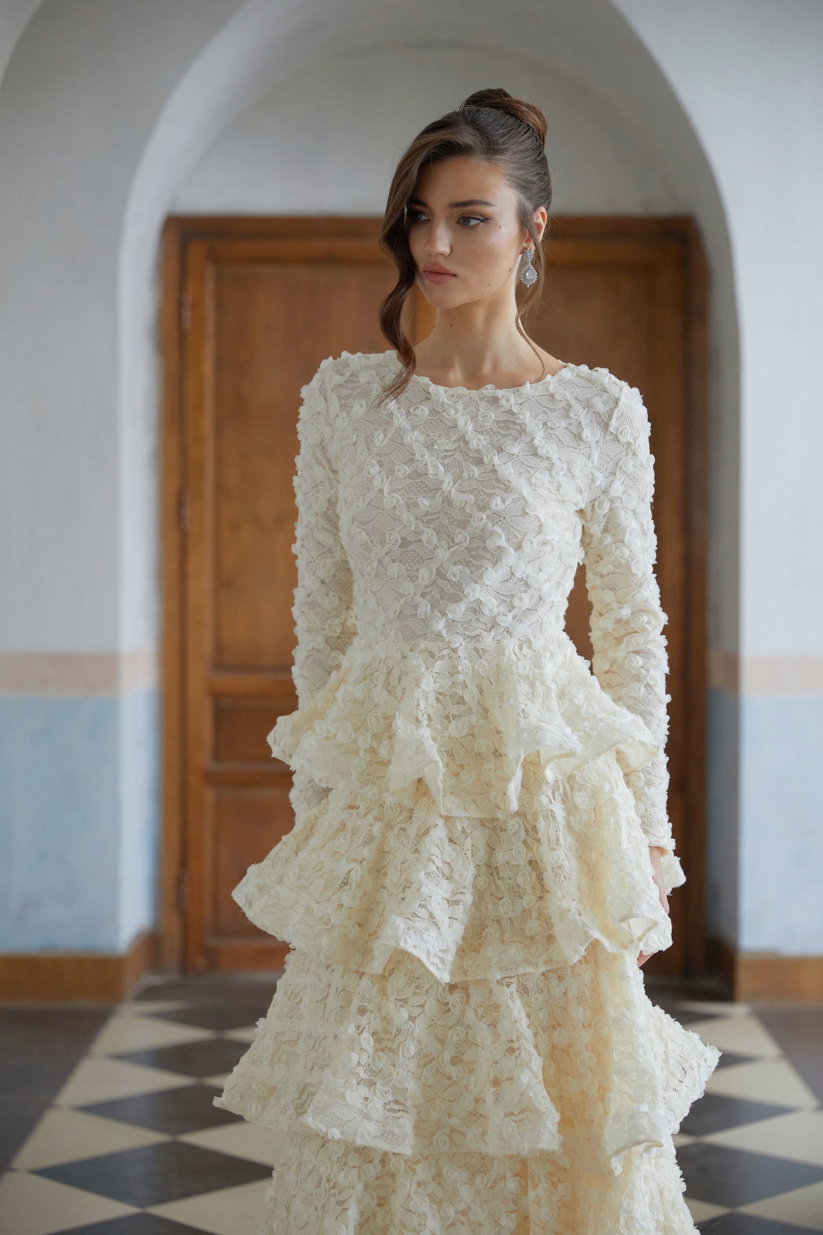 Halla Neutral Tiered Floral Lace Maxi Dress (Final Sale-US Only)