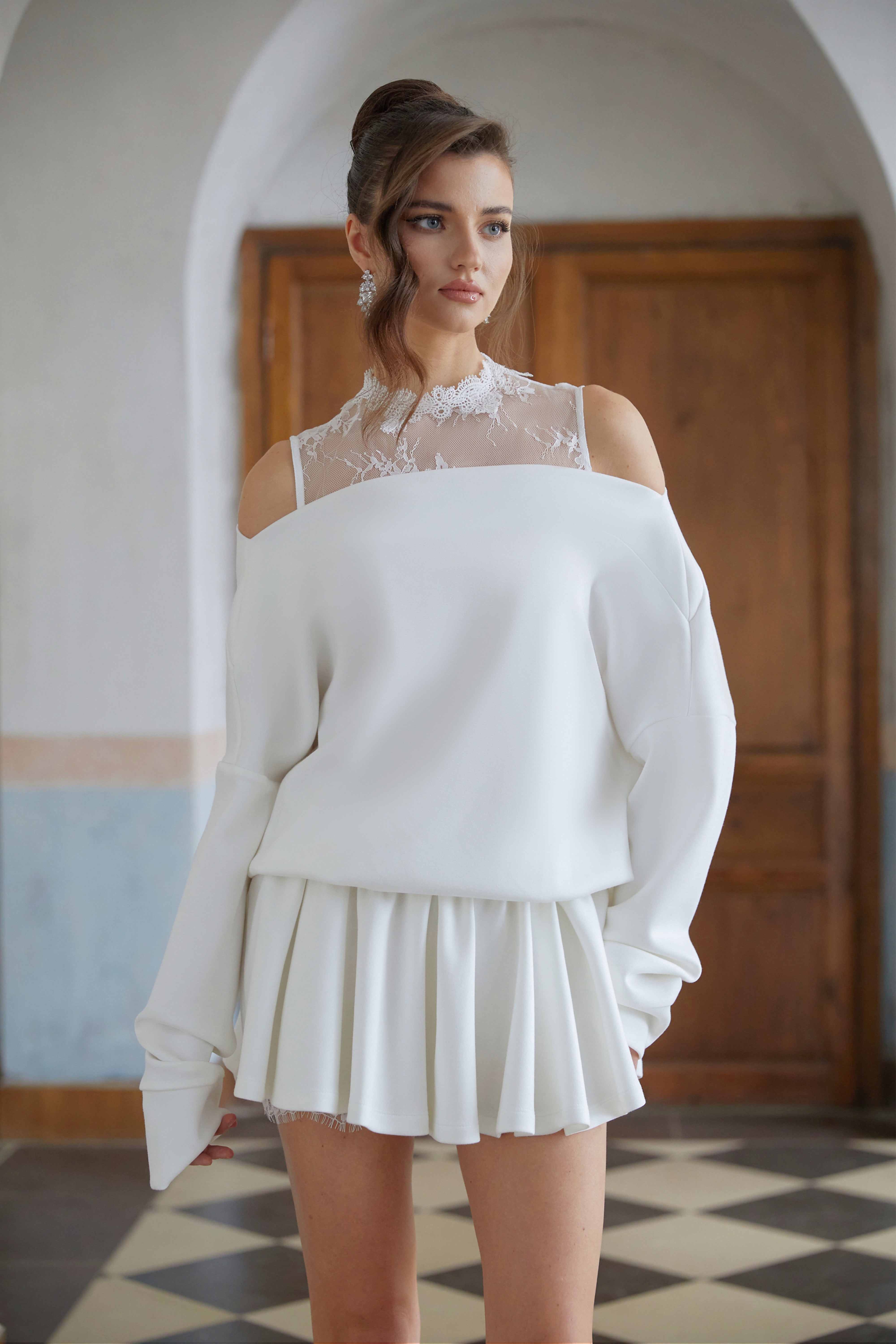 Ailbhe White Lace Detail Mini Sweatshirt Dress