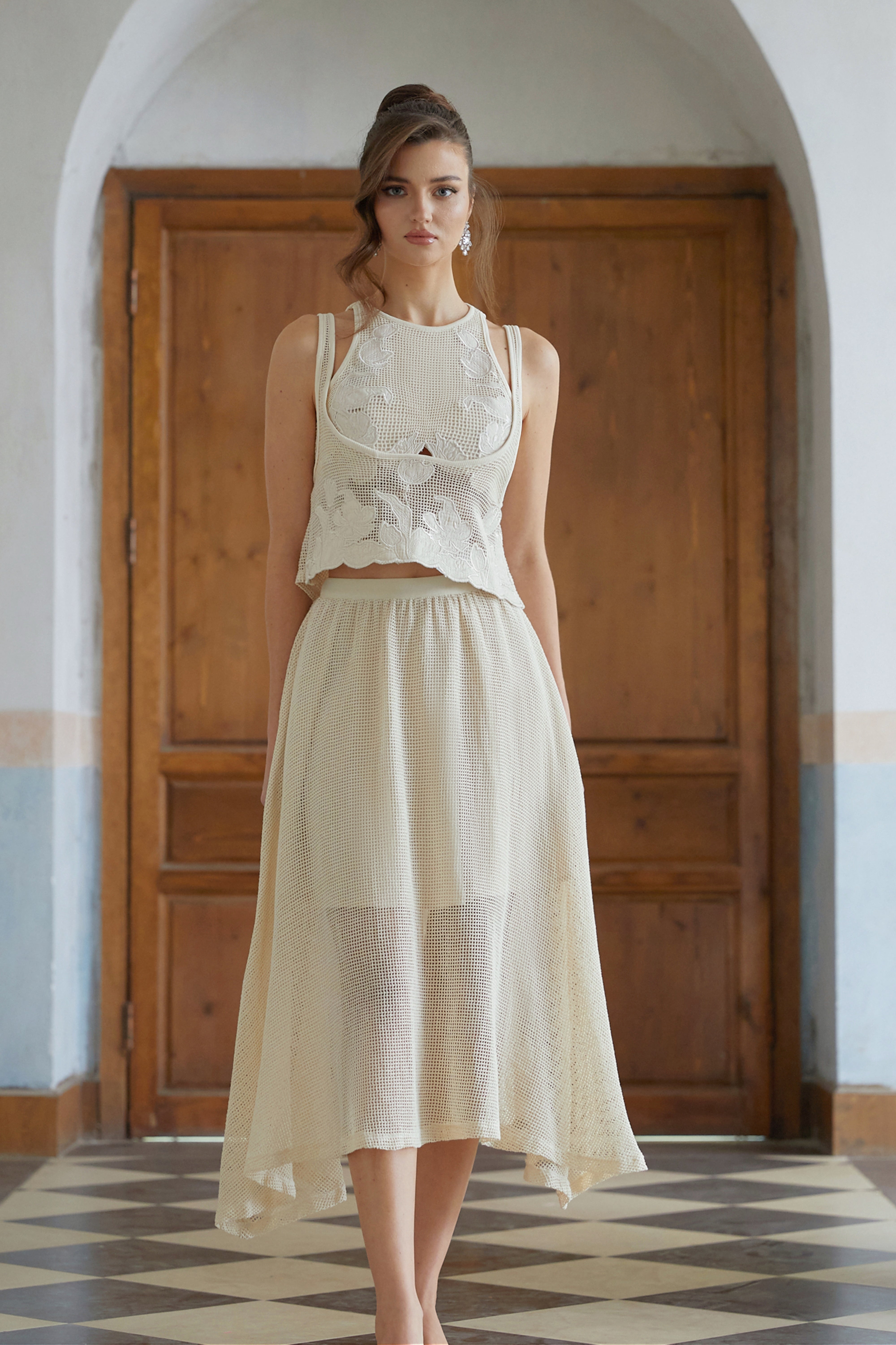 Aoife Neutral Floral Crochet Three-Piece Set (Final Sale)
