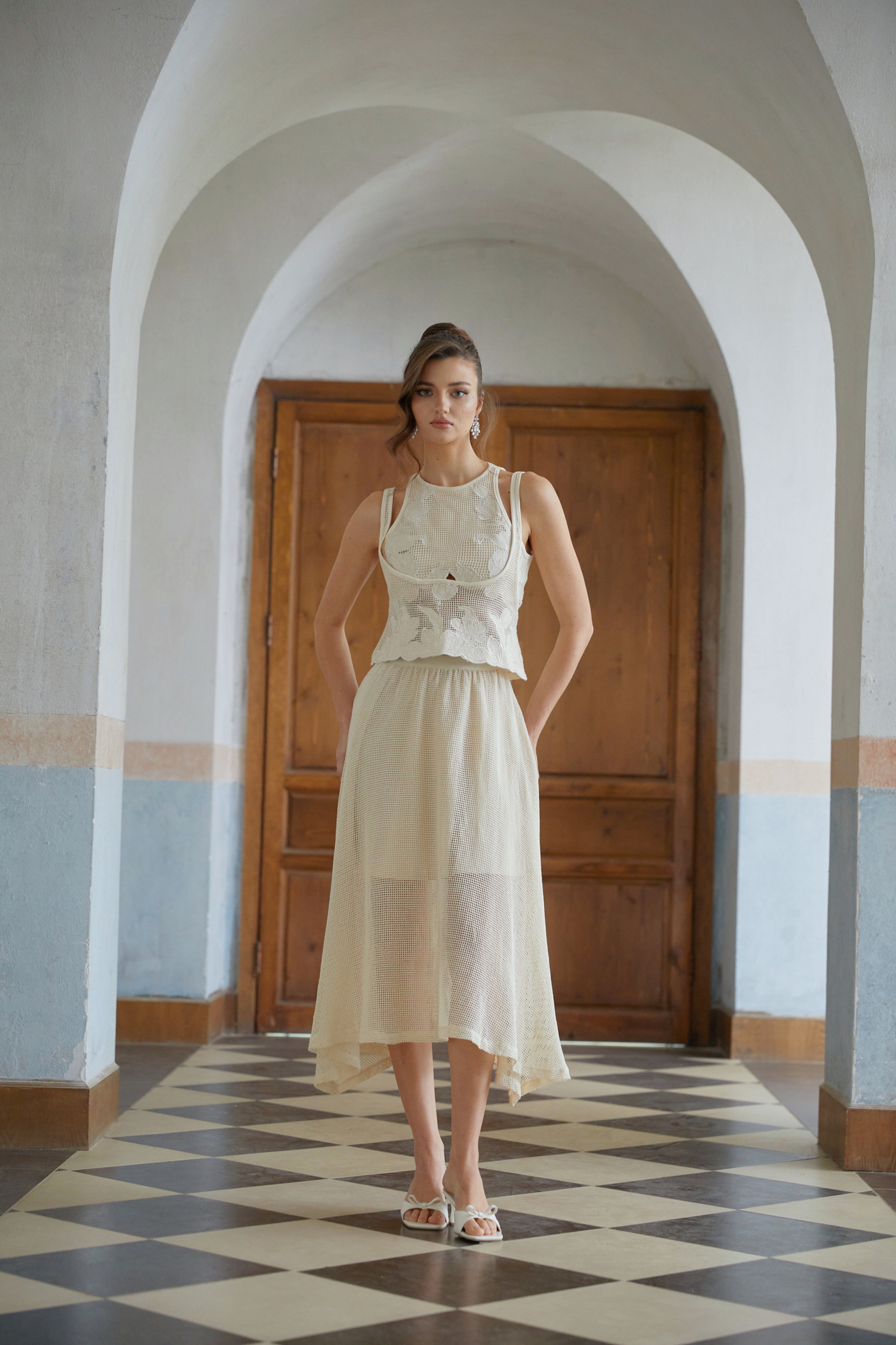 Aoife Neutral Floral Crochet Three-Piece Set (Final Sale)