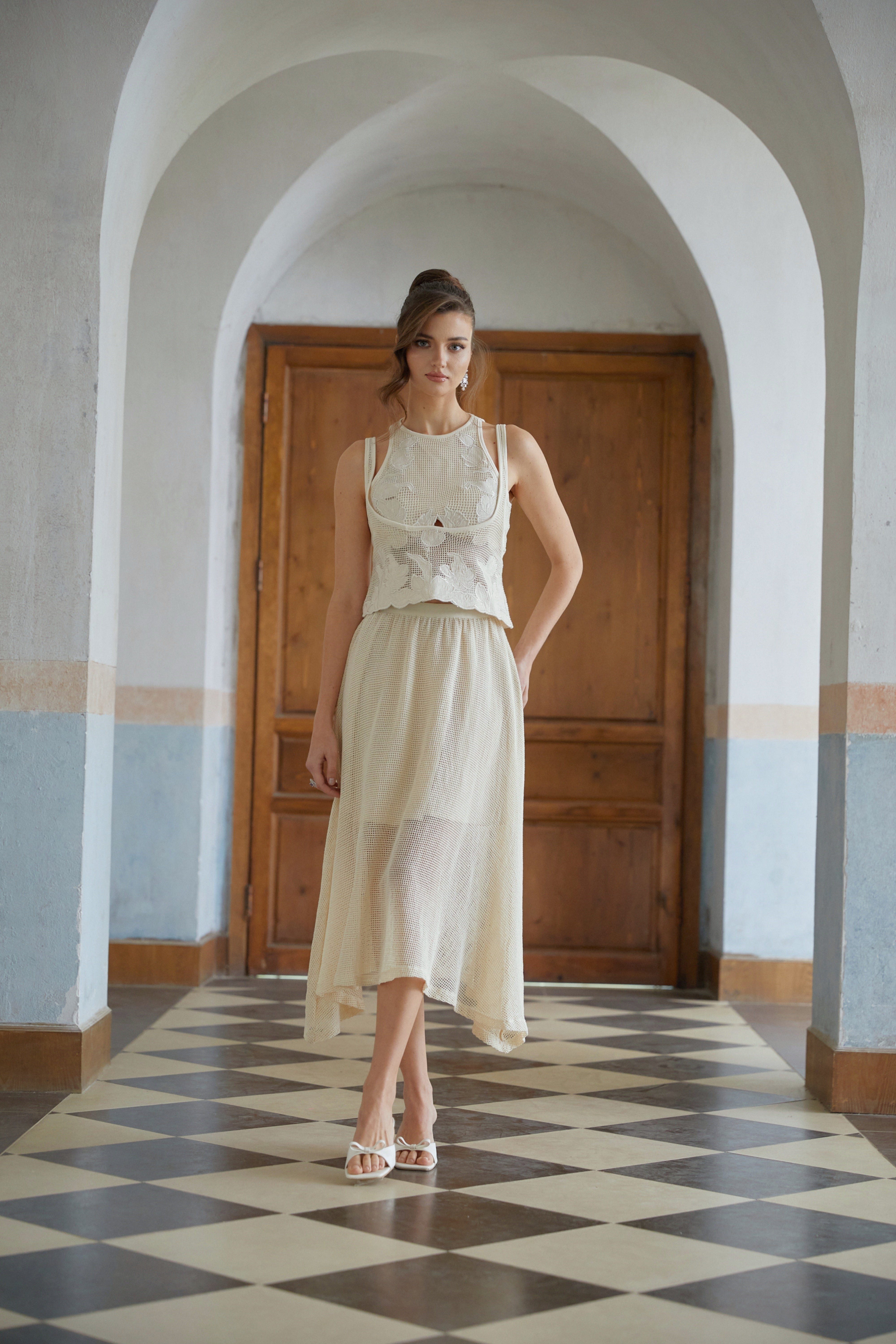 Aoife Neutral Floral Crochet Three-Piece Set