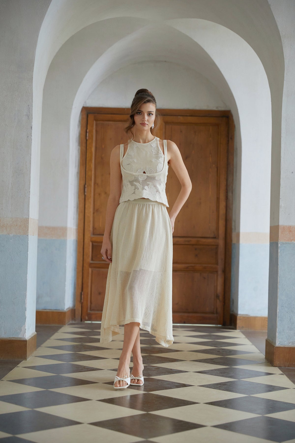 Aoife Neutral Floral Crochet Three-Piece Set (Final Sale)