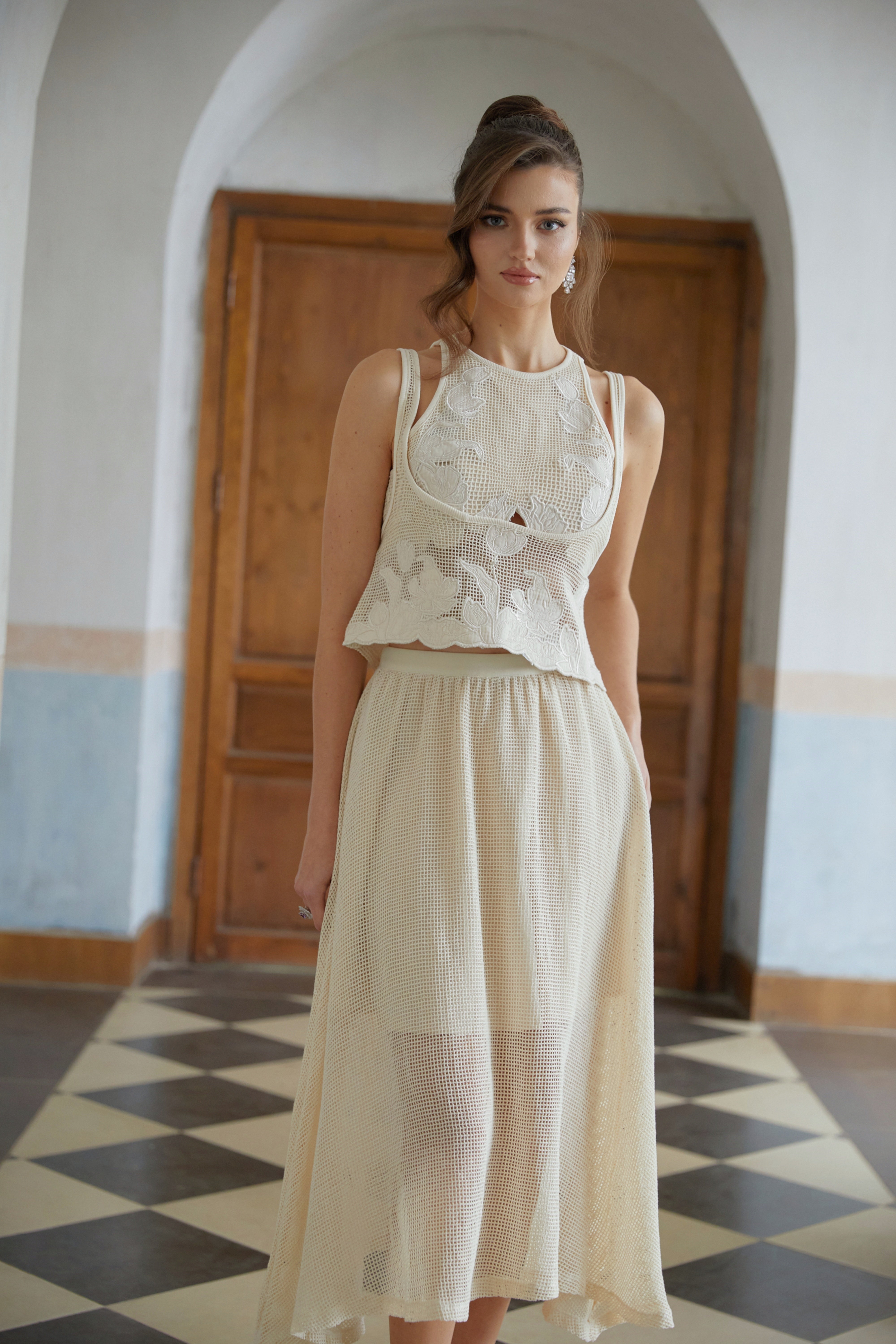 Aoife Neutral Floral Crochet Three-Piece Set (Final Sale)