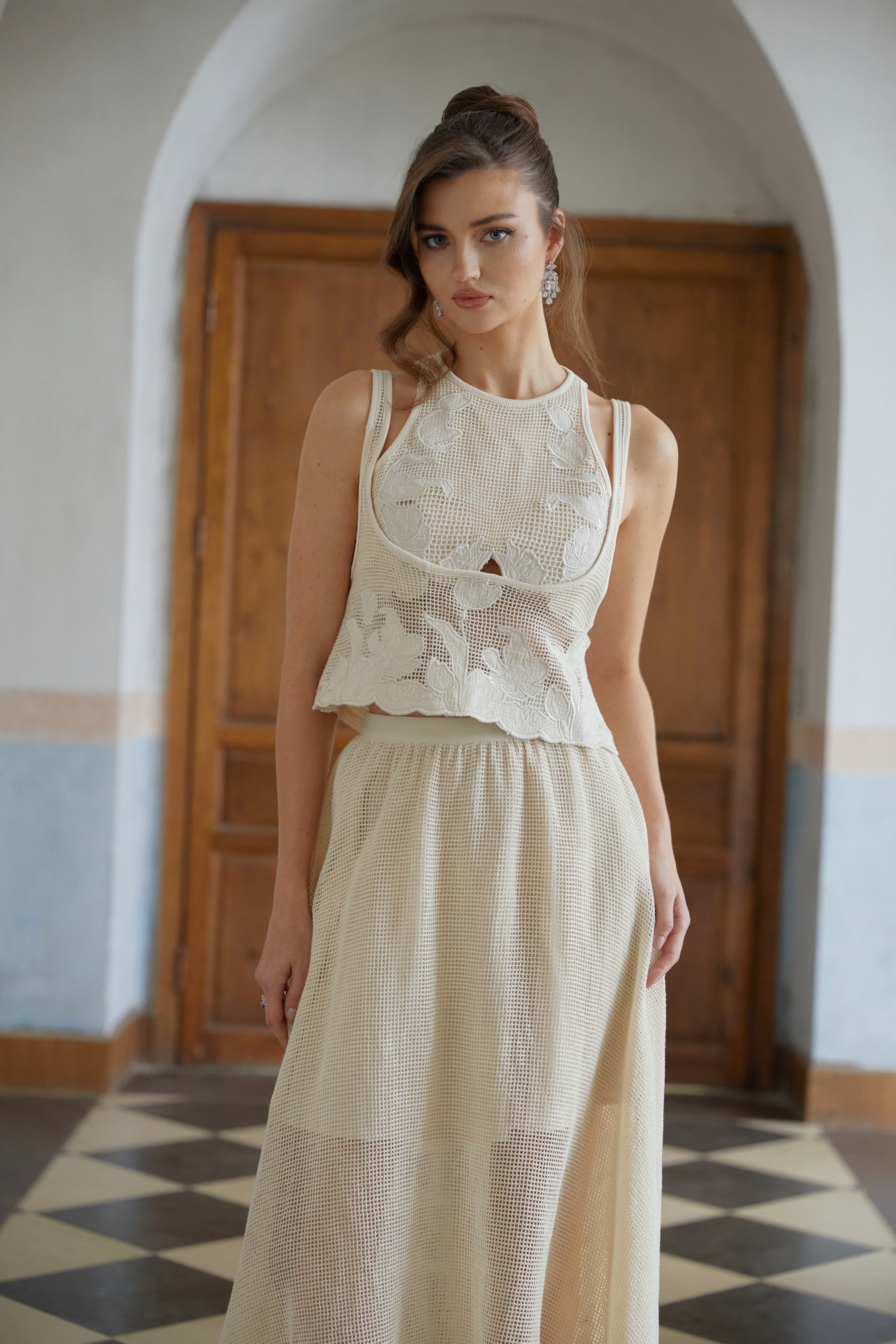 Aoife Neutral Floral Crochet Three-Piece Set