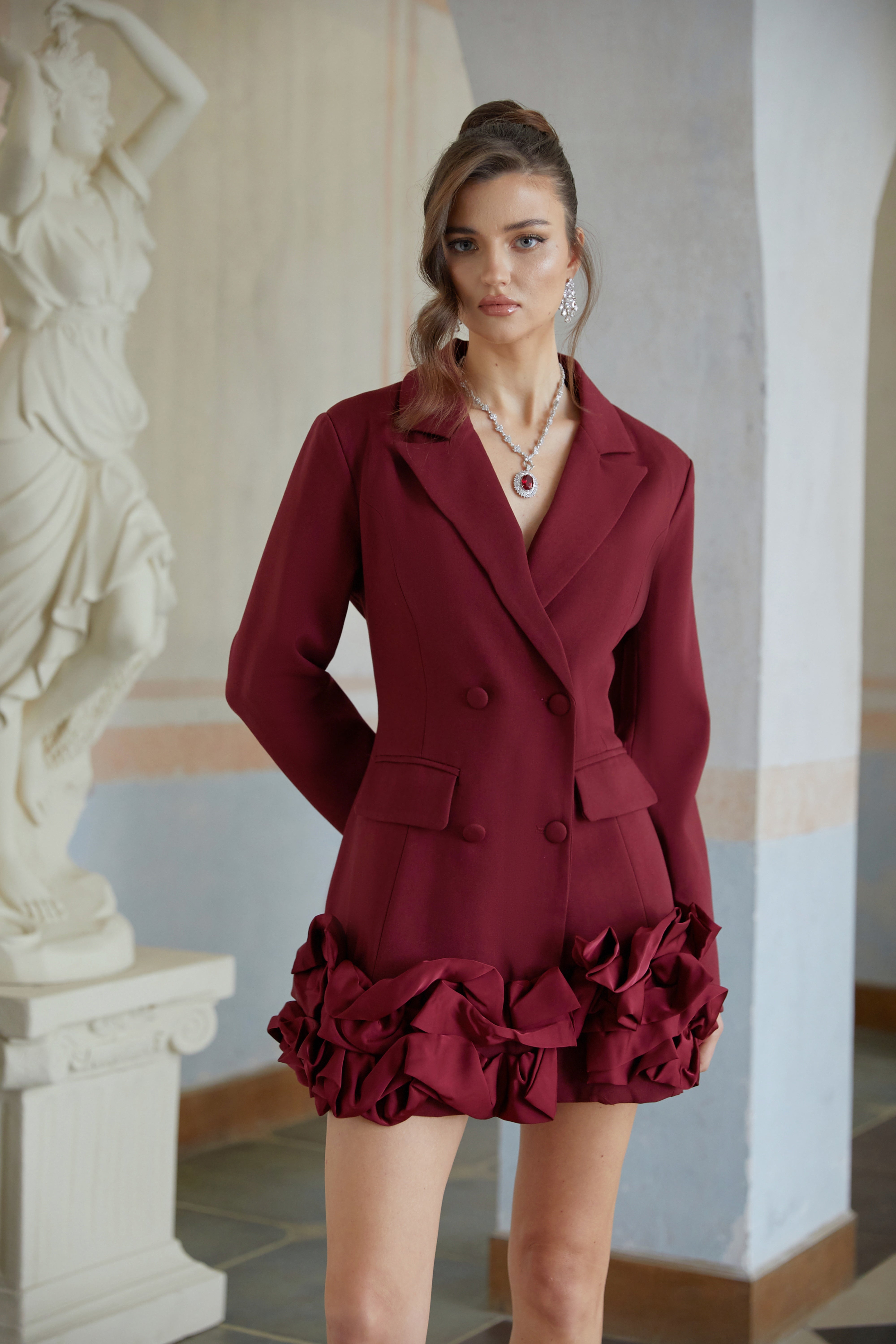 Halldóra Red Bubble Hem Mini Blazer Dress
